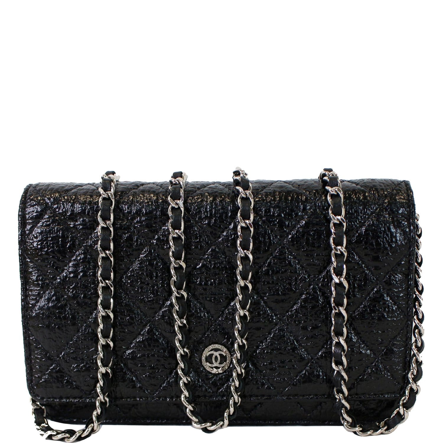 Chanel Cc Aged Lambskin Wallet On Woc Crossbody Black Chain Crossbody Bag