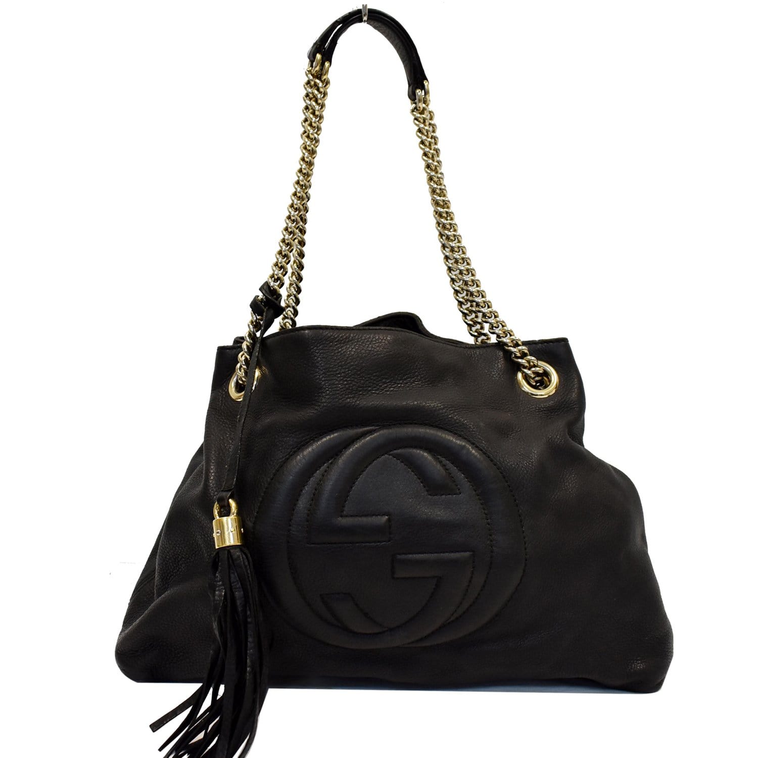 Gucci Soho Pebbled Shoulder Bag Leather Black