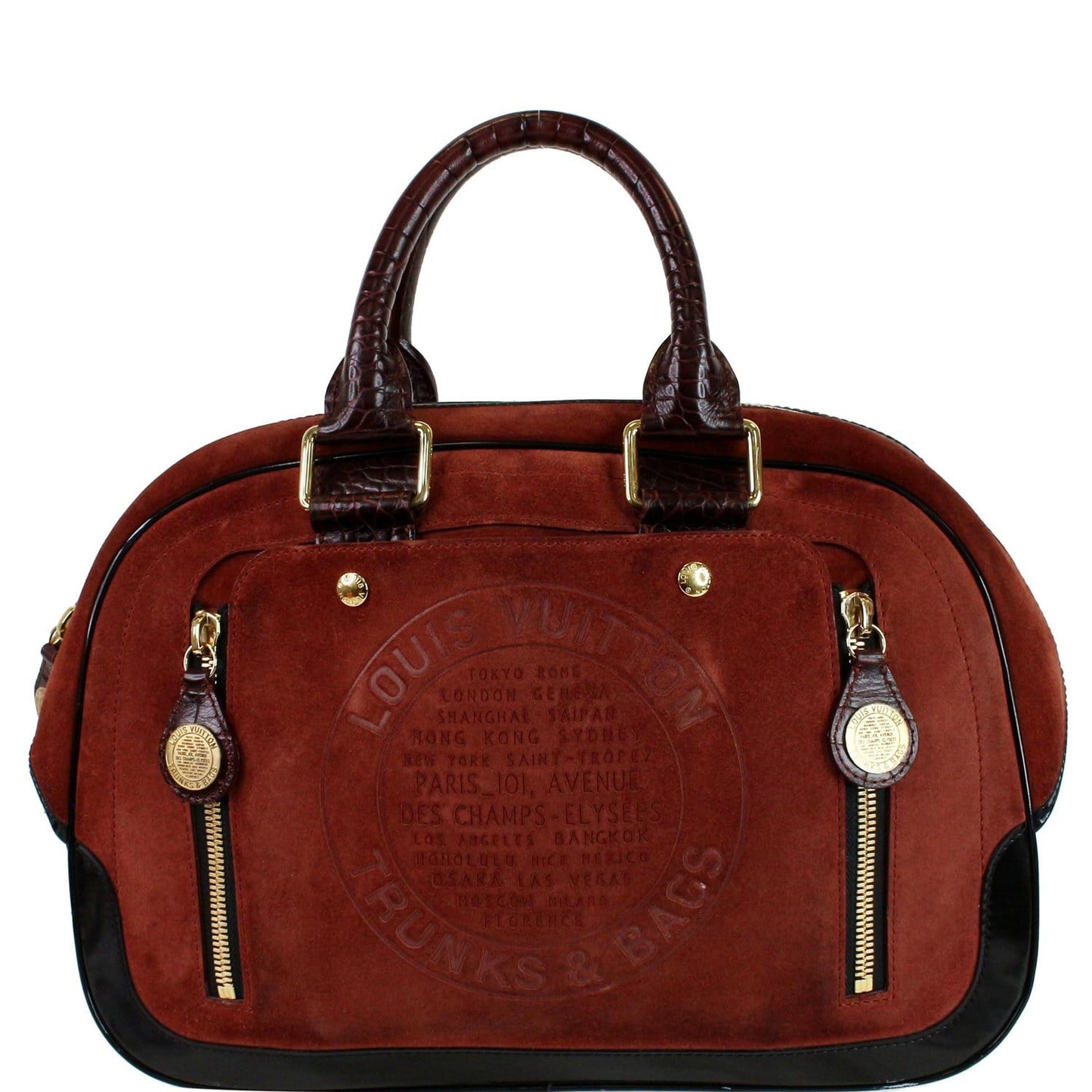 Louis Stamped Trunk Gm Havane Satchel Bag Suede Red Travel Bag