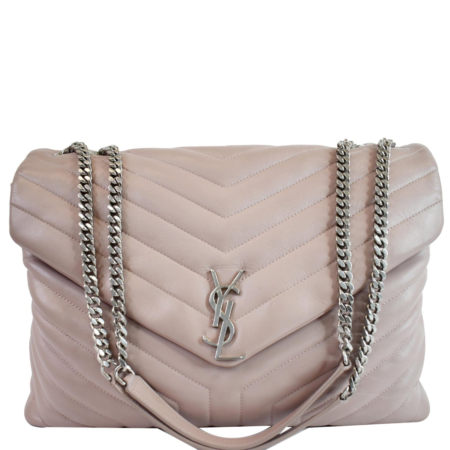YSL Saint Laurent Saint Loulou Calfskin Chain Shoulder Bag Matelasse Pink