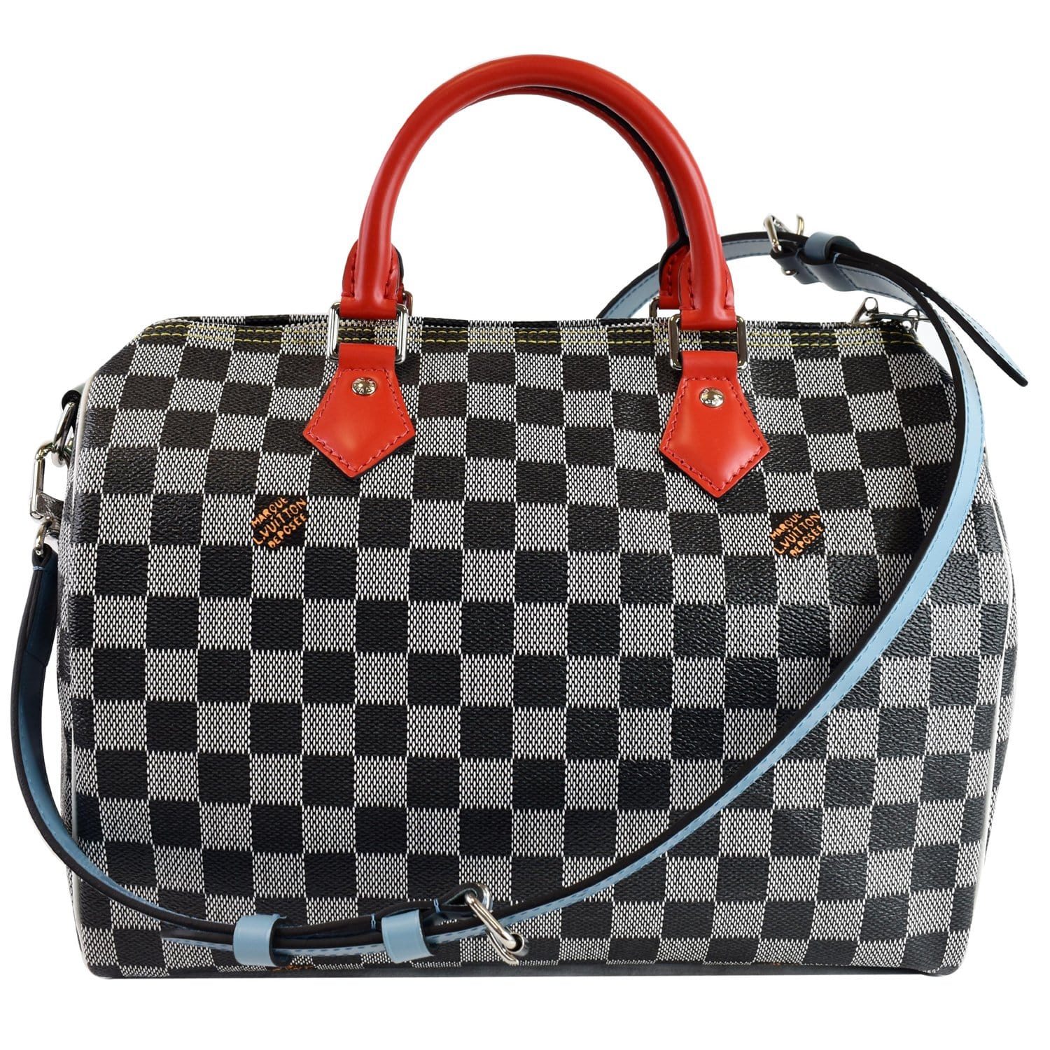 Louis Speedy Bandouliere Damier Shoulder Bag Black White