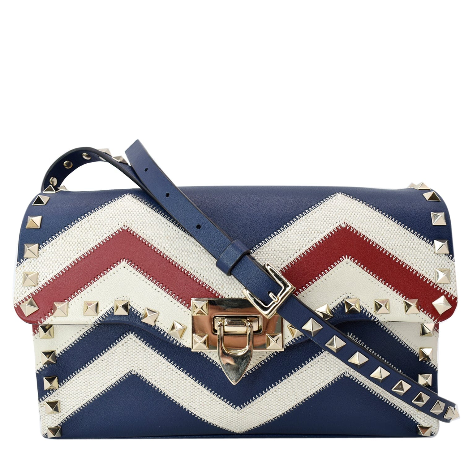 Valentino Garavani Rockstud Chevron Print Crossbody Bag Multicolor Leather