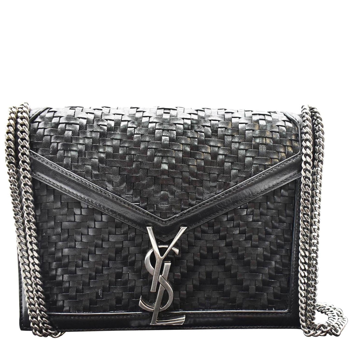 YSL Saint Laurent Saint Cassandra Medium Chain Shoulder Bag Leather Woven