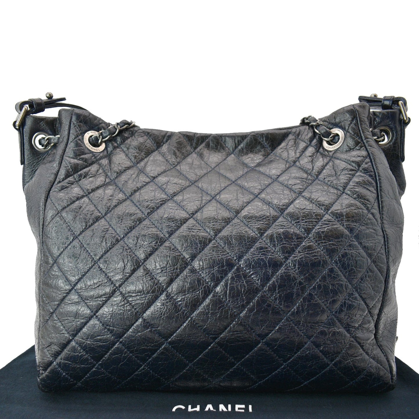 Chanel Glazed Aged Distressed Tote Shoulder Bag Blue