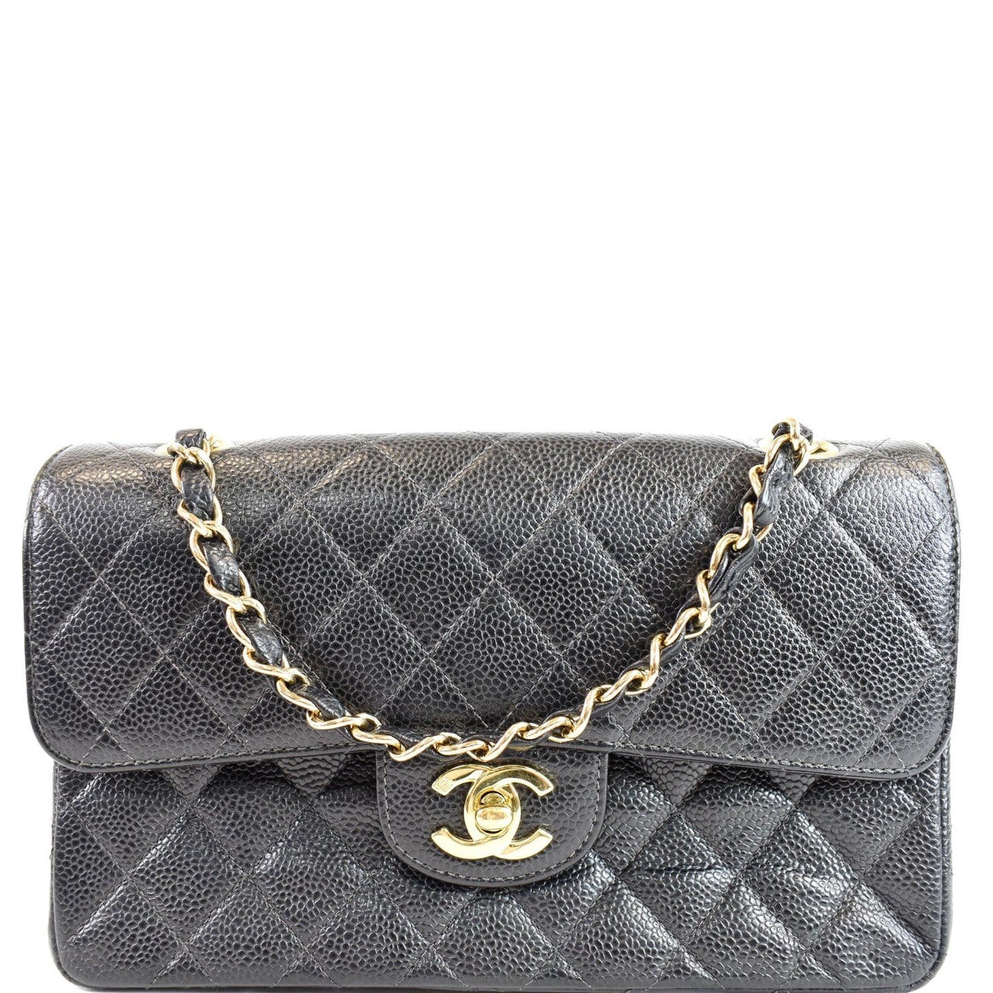 Chanel Small Double Flap Caviar Shoulder Bag Leather Quilted