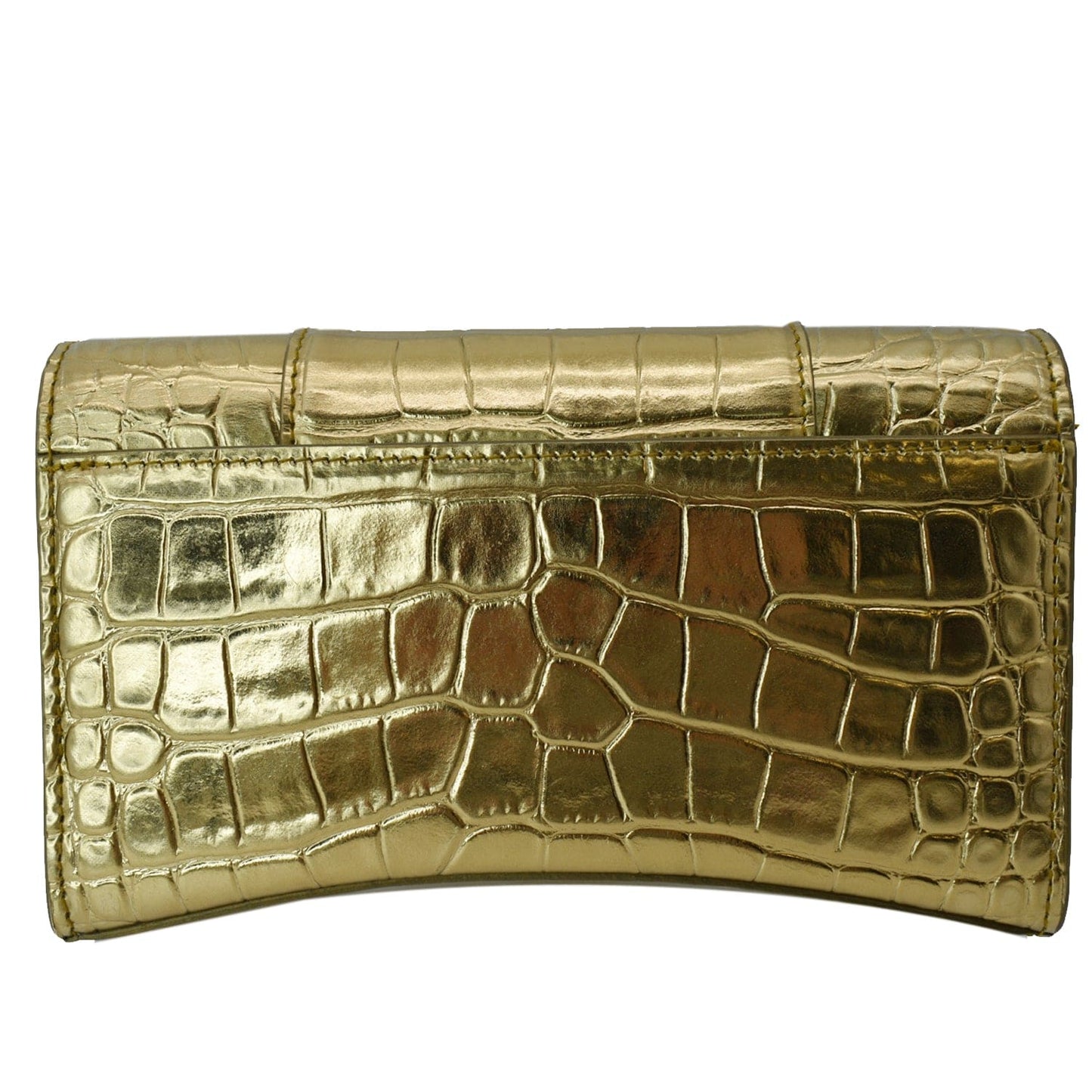 Balenciaga Hourglass Metallized Crocodile Embossed Wallet On Crossbody Gold Chain Crossbody Bag