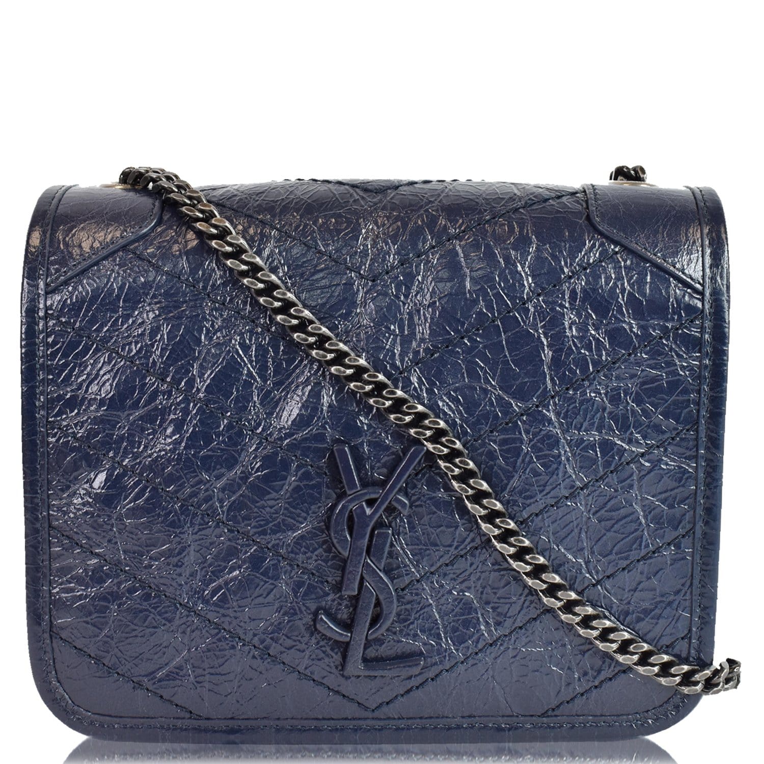 YSL Saint Laurent Saint Niki Wallet Crossbody Bag Leather Blue