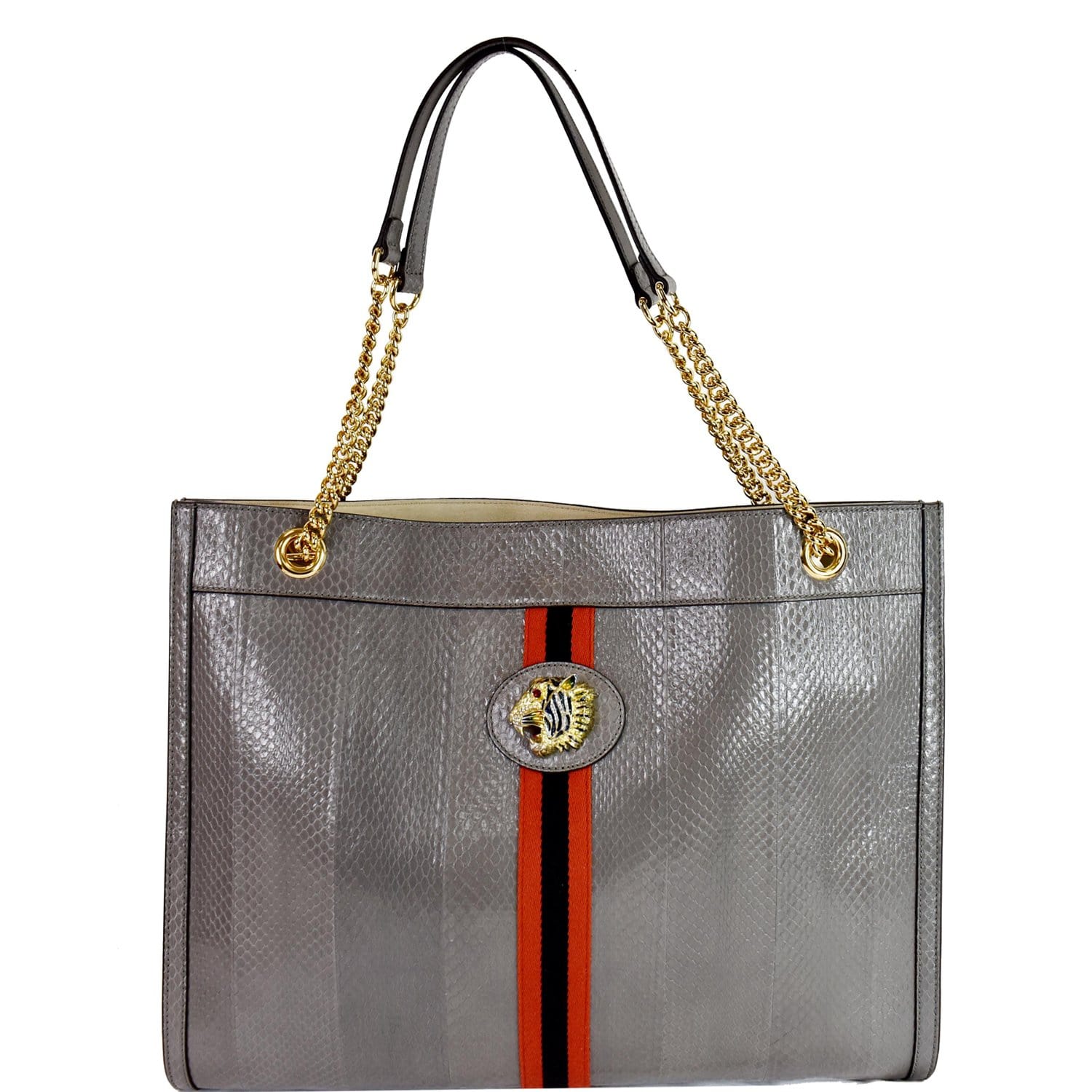 Gucci Rajah Snakeskin Tote Shoulder Bag Dusty Grey Large