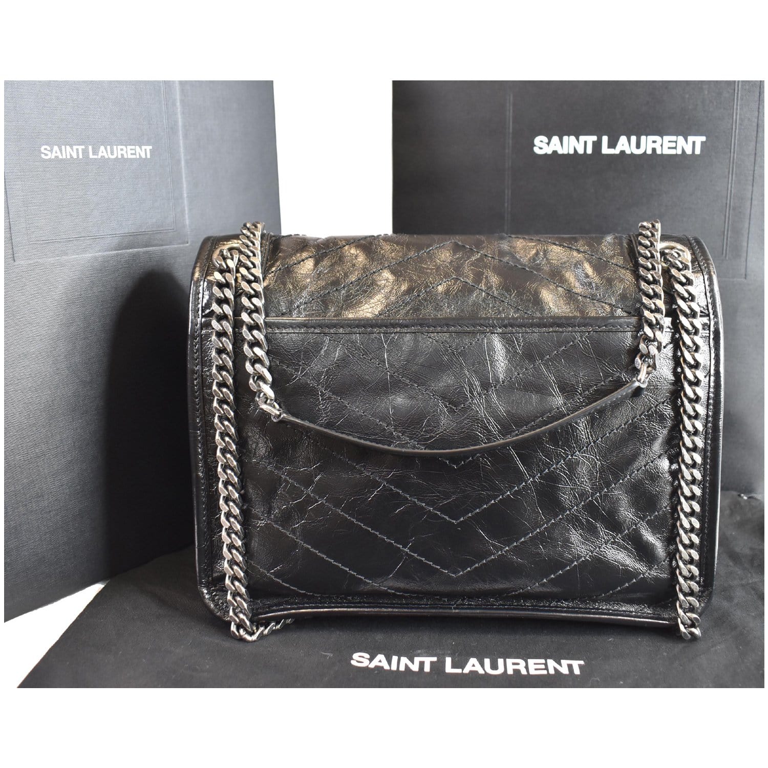 YSL Saint Laurent Saint Niki Baby Crinkle Crossbody Bag Leather Black