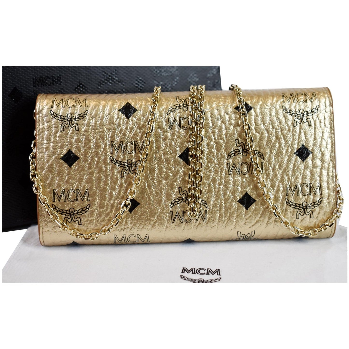MCM Berlin Visetos Crossbody On Wallet Gold Chain Crossbody Bag