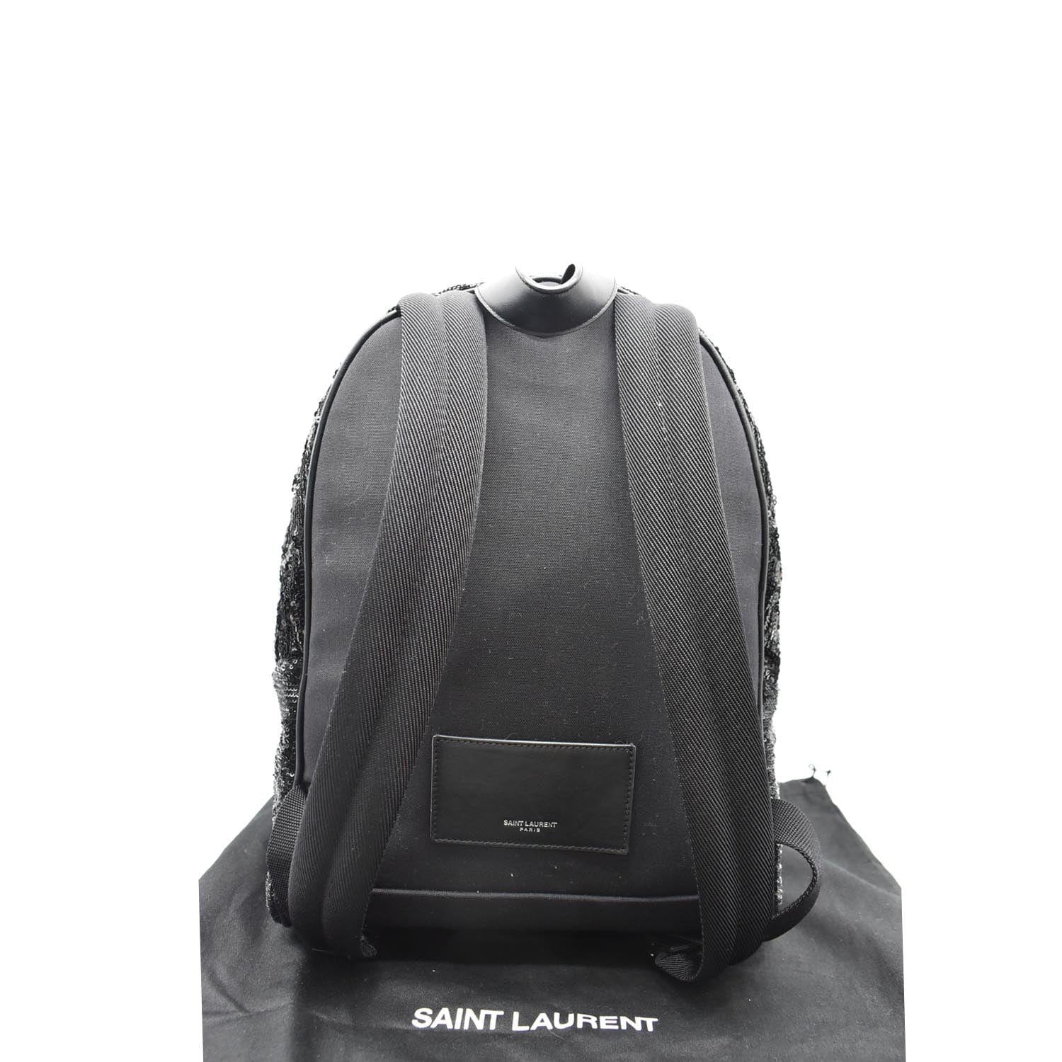 YSL Saint Laurent Saint City Sequin Backpack Bag Leather Black