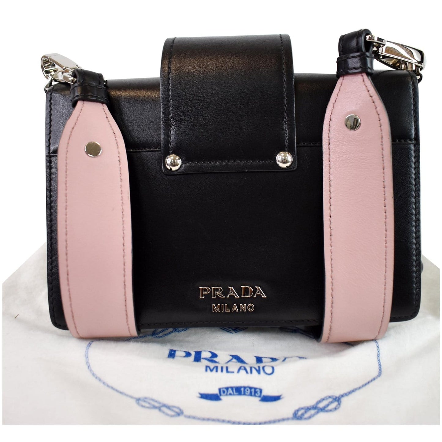 Prada City Plex Ribbon Calfskin Shoulder Bag Black Pink