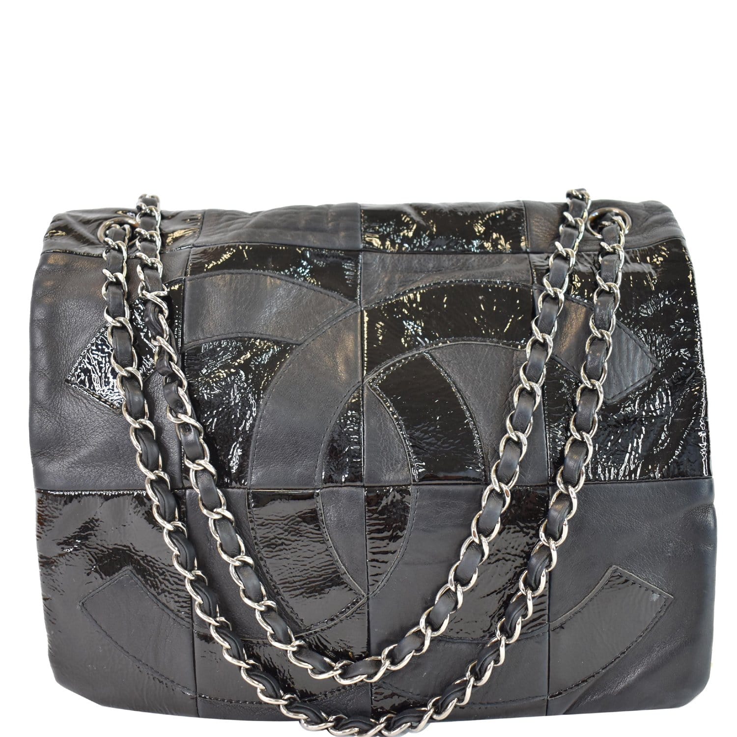 Chanel Brooklyn Patchwork Patent Shoulder Bag Leather Black