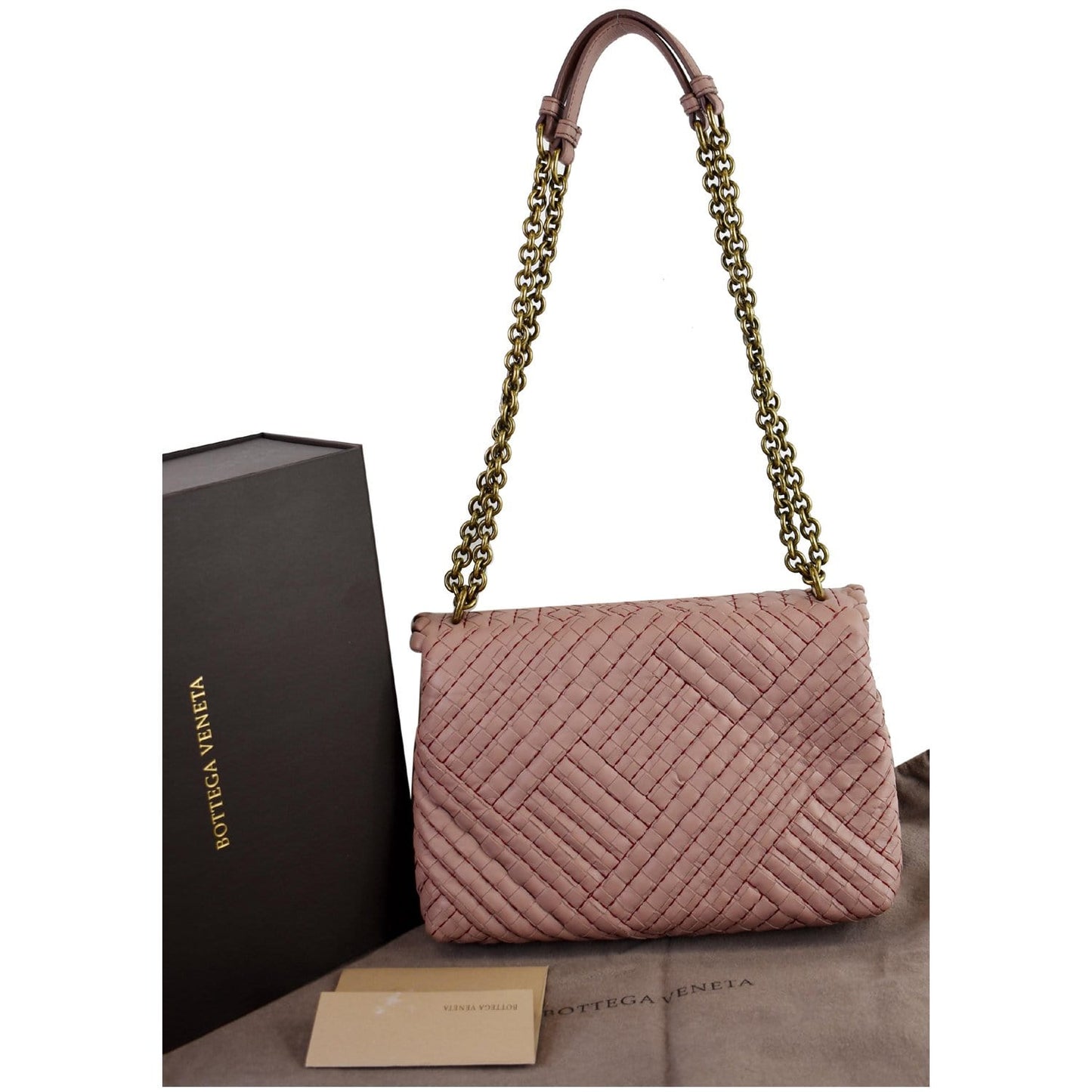 Intrecciato Boutis Nappa Olimpia Bag Deco Rose Leather Woven Shoulder Bag