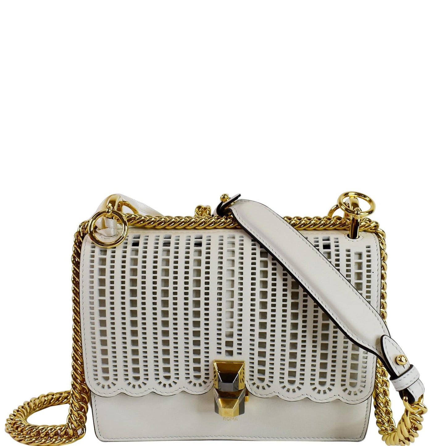 Fendi Kan Perforated Shoulder Bag Ice Leather White