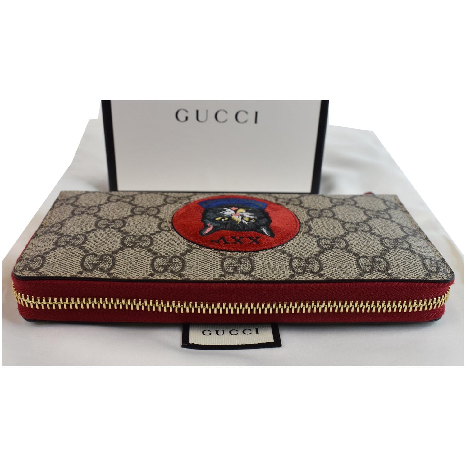 Gucci Mystic Cat Supreme Zip Around Wallet Clutch Beige Clutch Bag