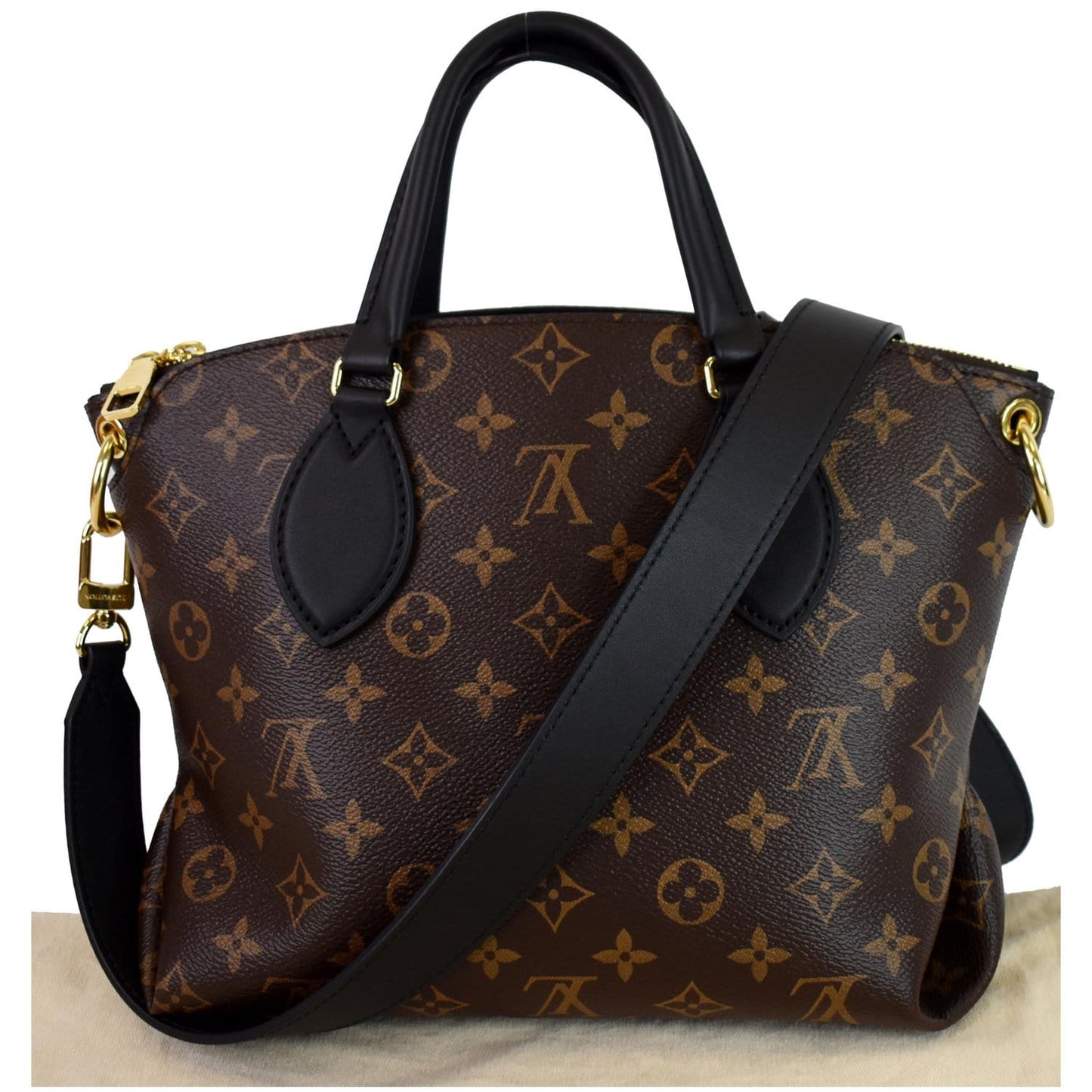 Louis Flower Zipped Pm Tote Bag Canvas Monogram Bag Brown