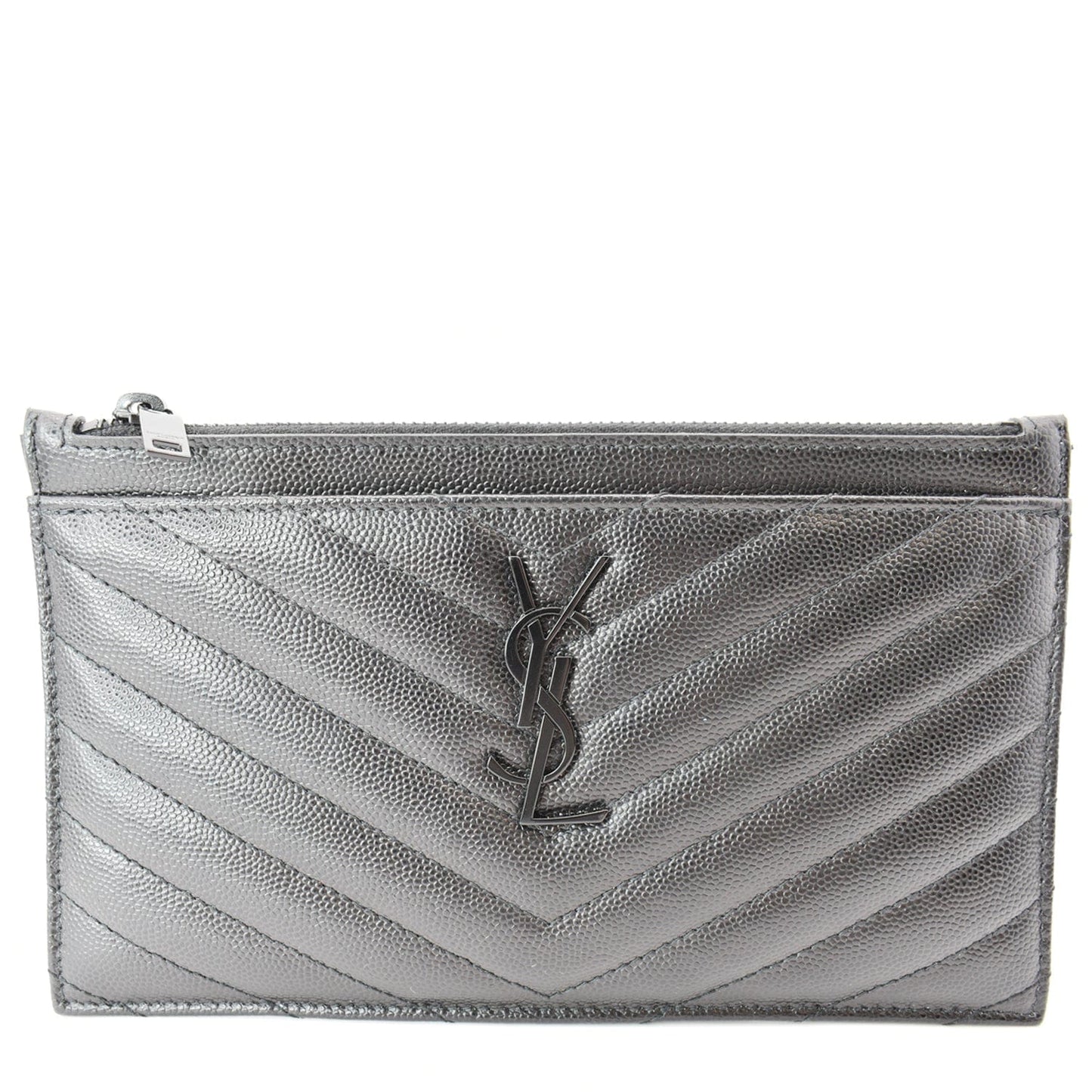 YSL Saint Laurent Saint Bill Grain De Poudre Zip Pouch Matelasse Black Travel Bag