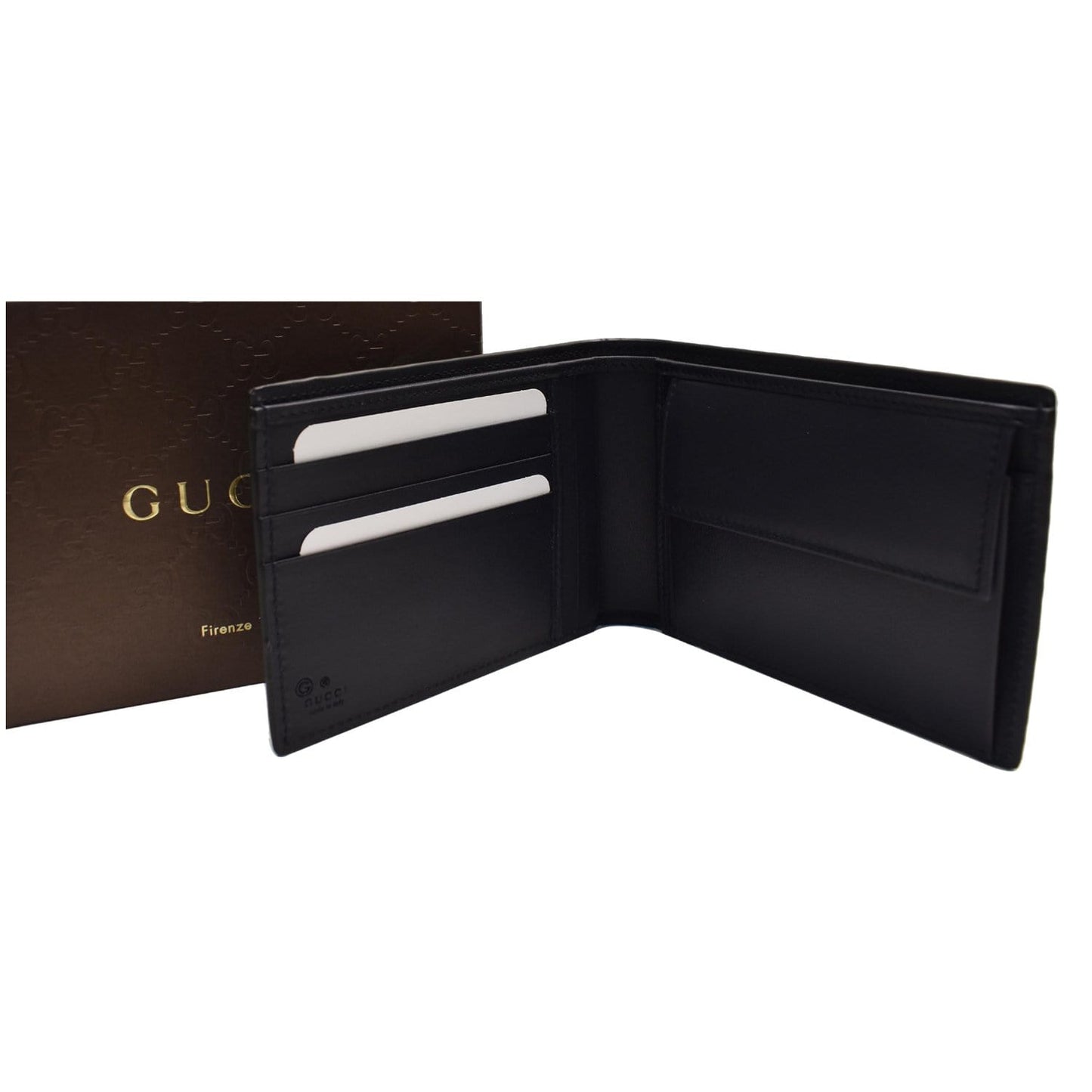 Gucci Micro ssima Bi Fold Wallet Clutch Bag Leather Black