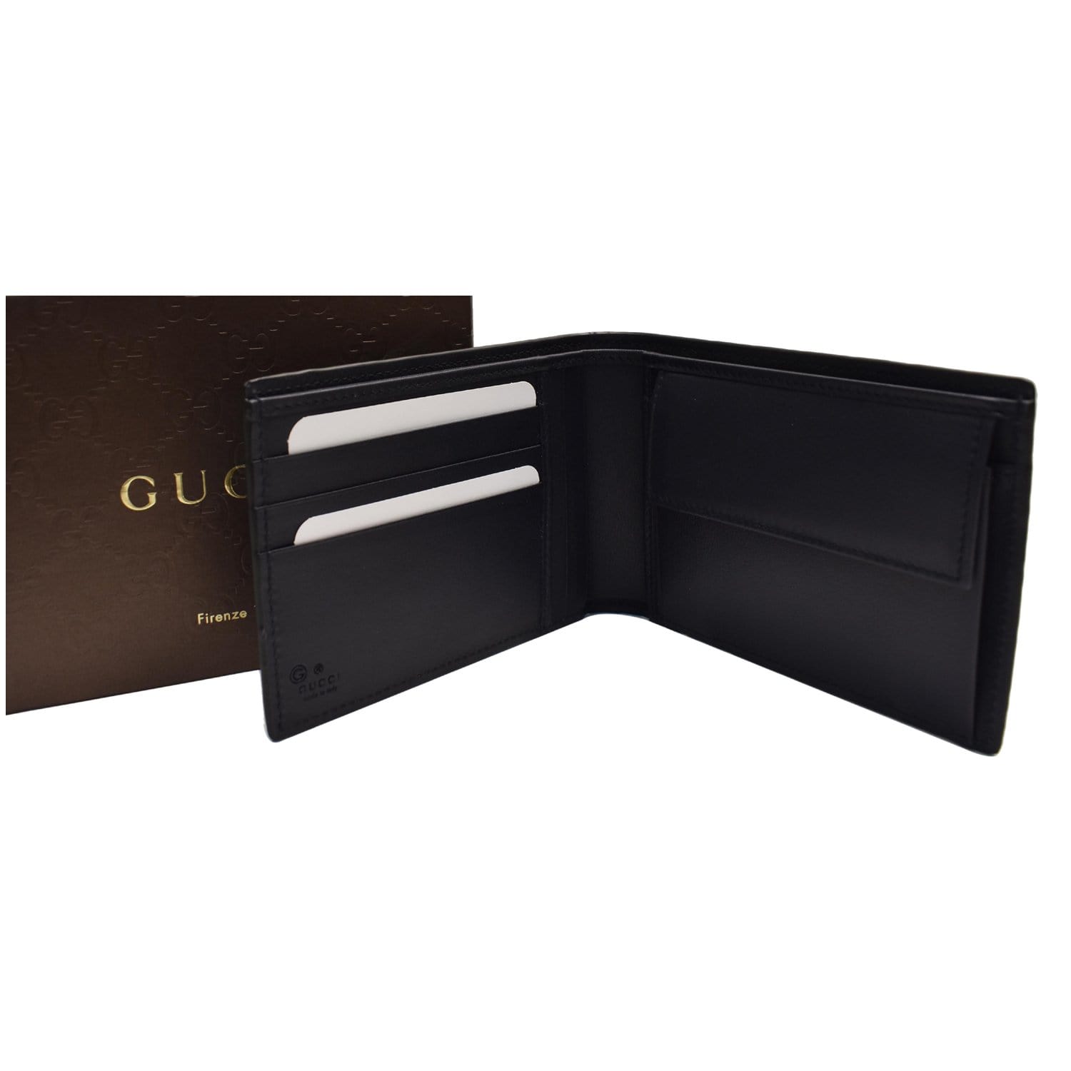 Gucci Micro ssima Bi Fold Wallet Clutch Bag Leather Black