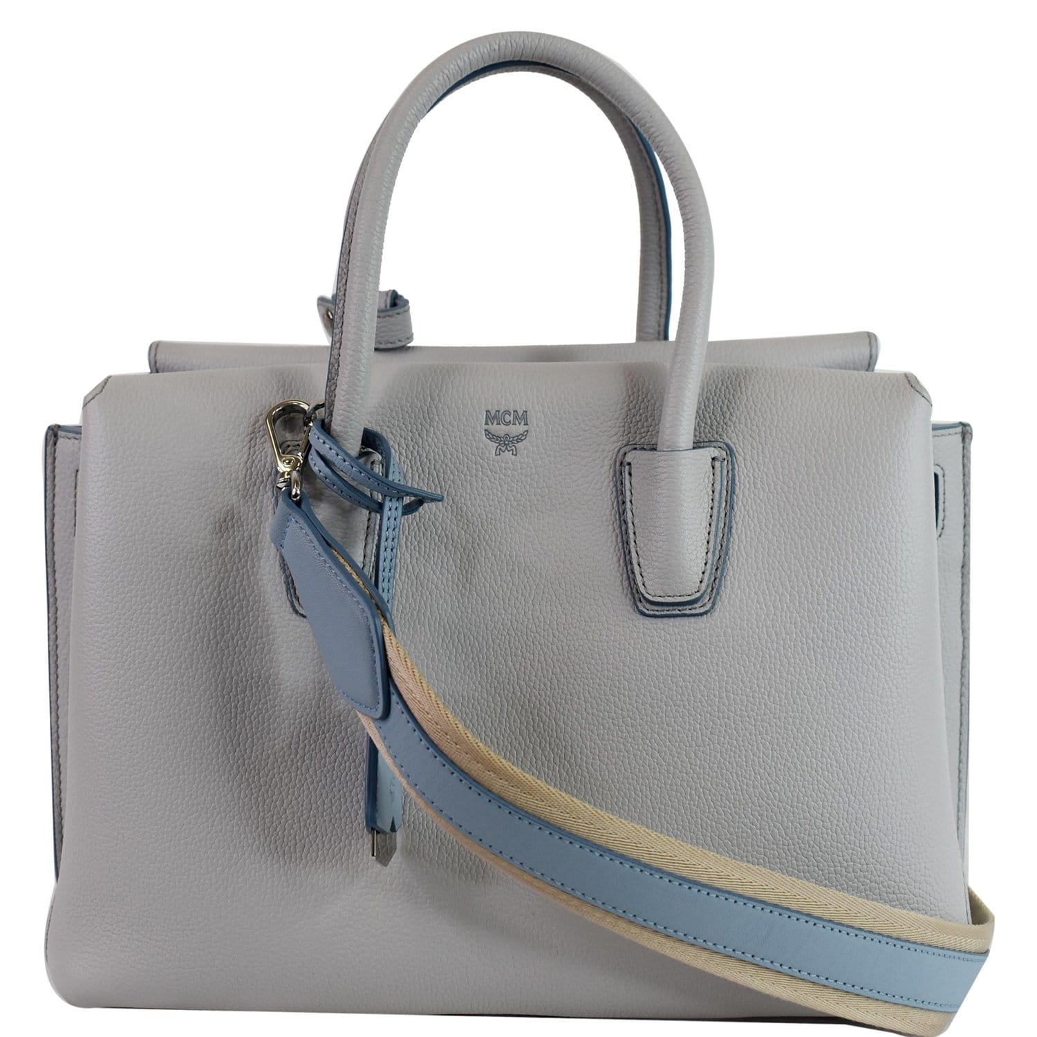 MCM Milla Top Handle Tote Shoulder Bag Leather Blue