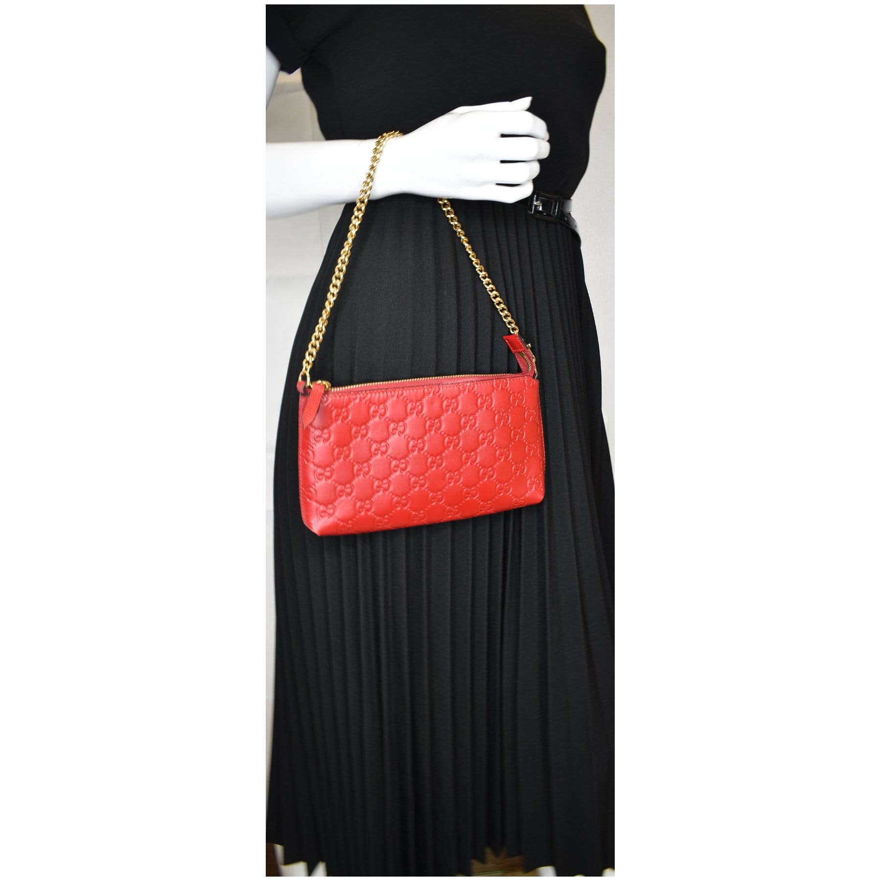 Gucci ssima Wallet Clutch Bag Leather Red