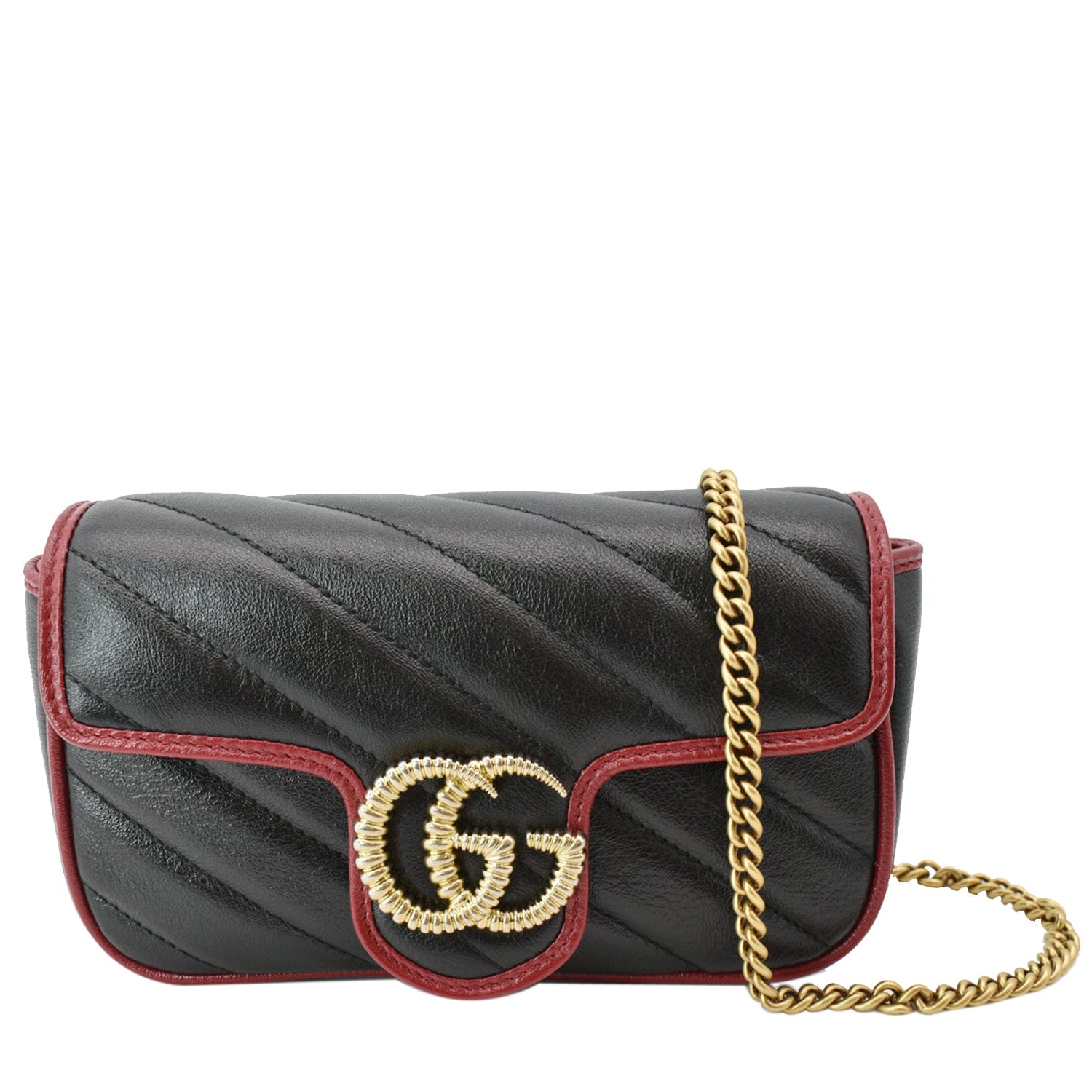 Gucci Marmont Matelassã Shoulder Crossbody Bag Cerise Leather Black