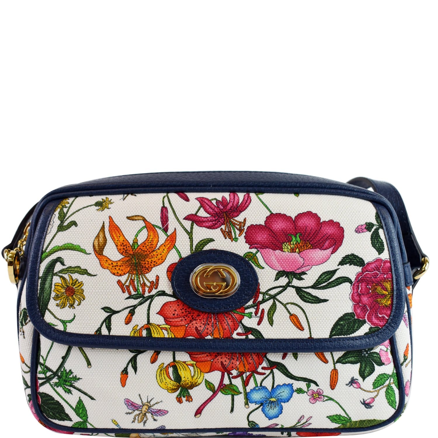Gucci Flora Tote Shoulder Bag Canvas Blue