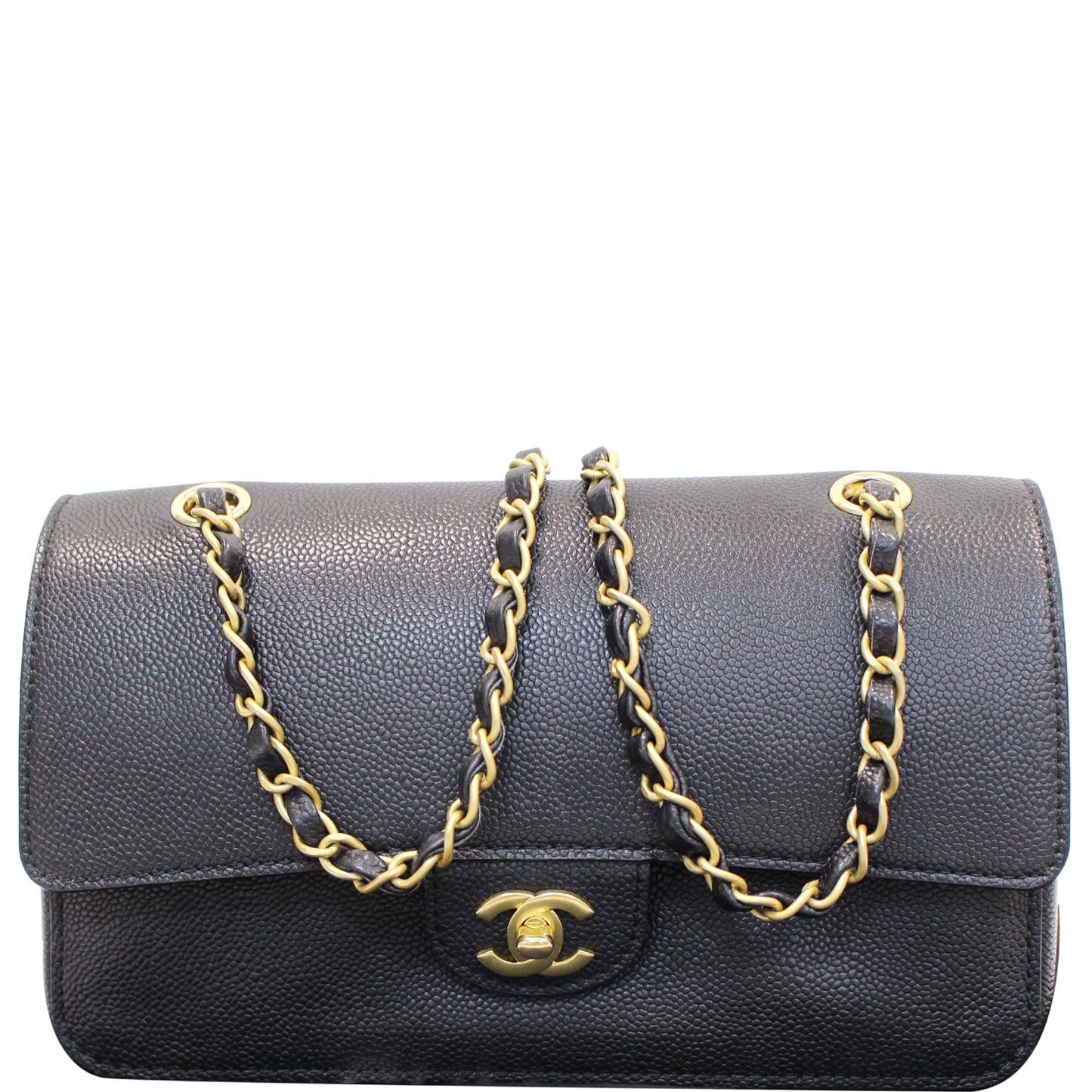 Chanel Classic Pure Caviar Double Flap Shoulder Bag Leather Black