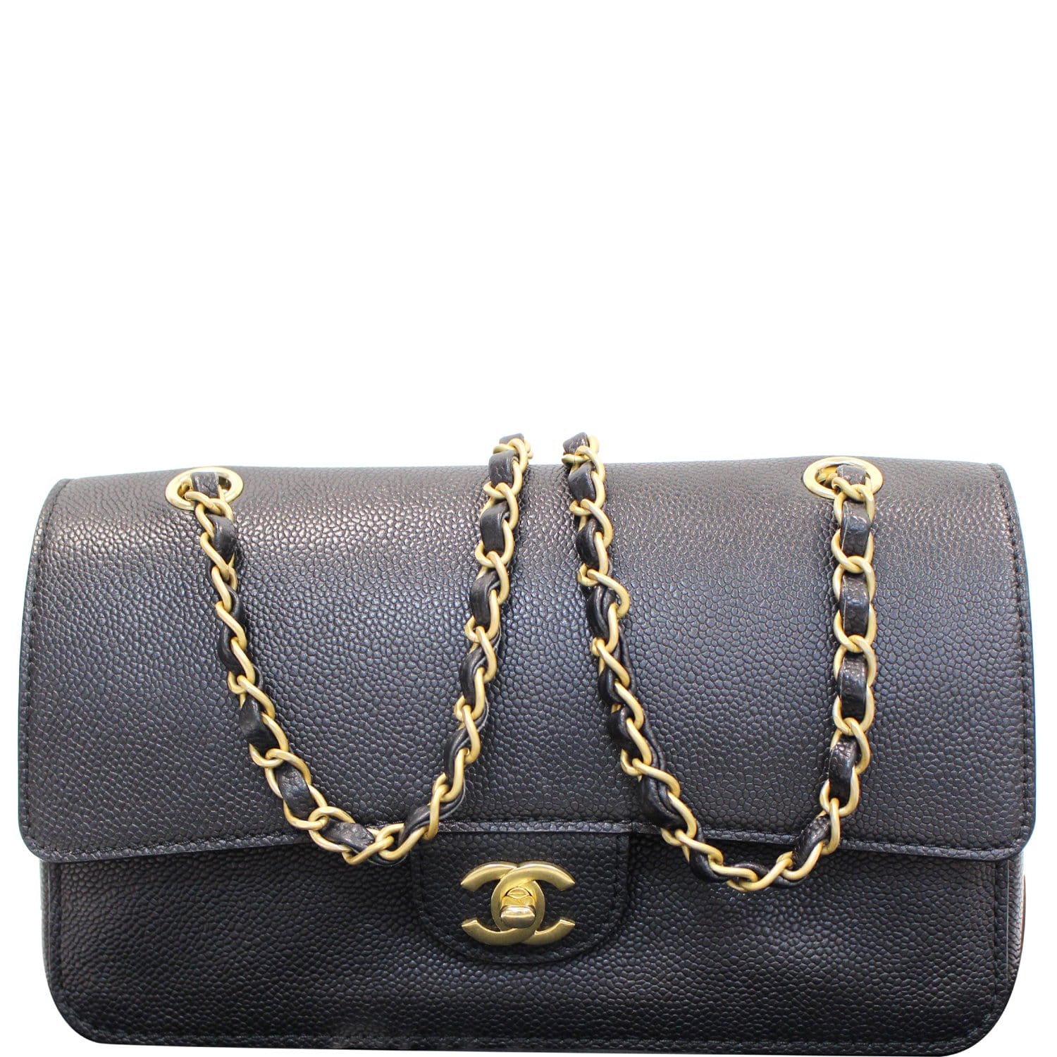 Chanel Classic Pure Caviar Double Flap Shoulder Bag Leather Black