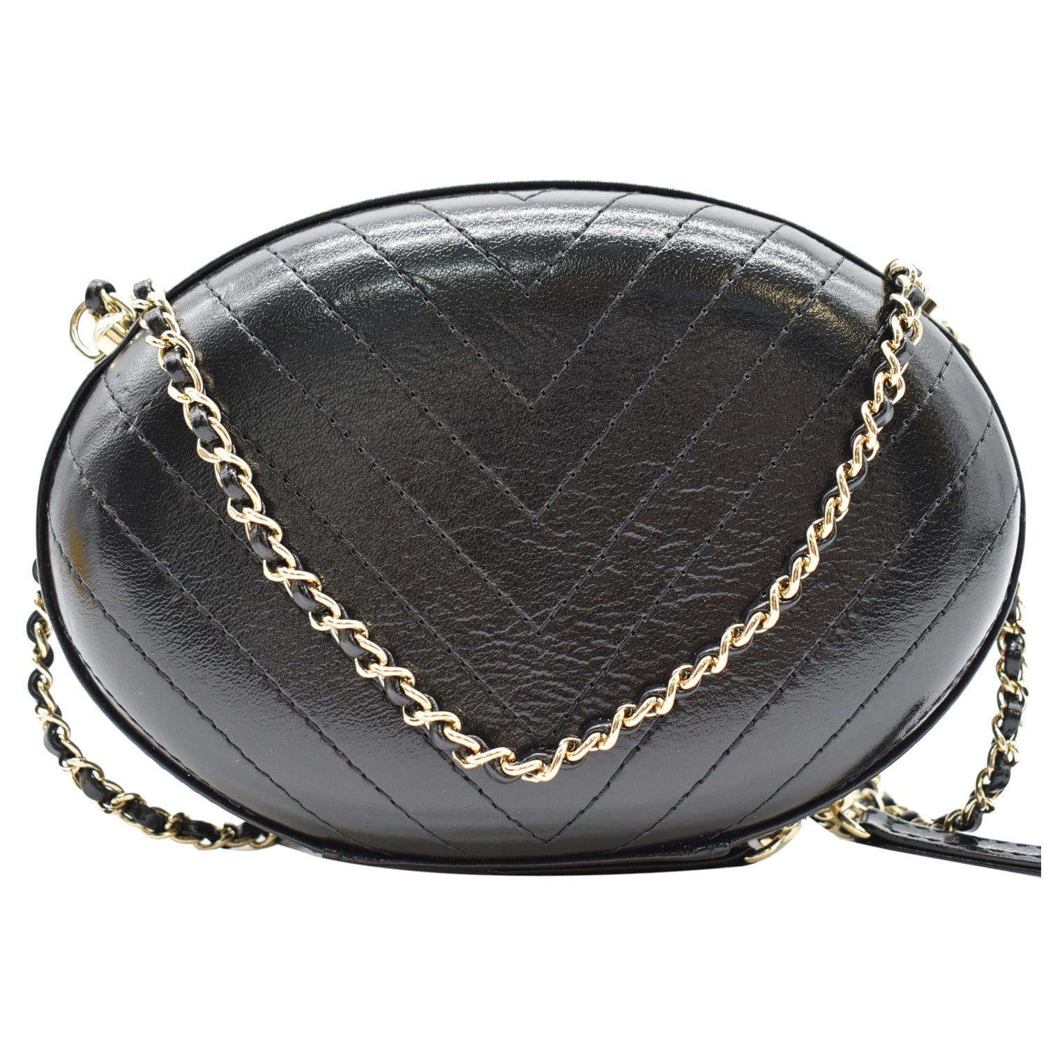 Chanel La Pausa Embroidered Chevron Chain Clutch Bag Leather Black Shoulder Bag