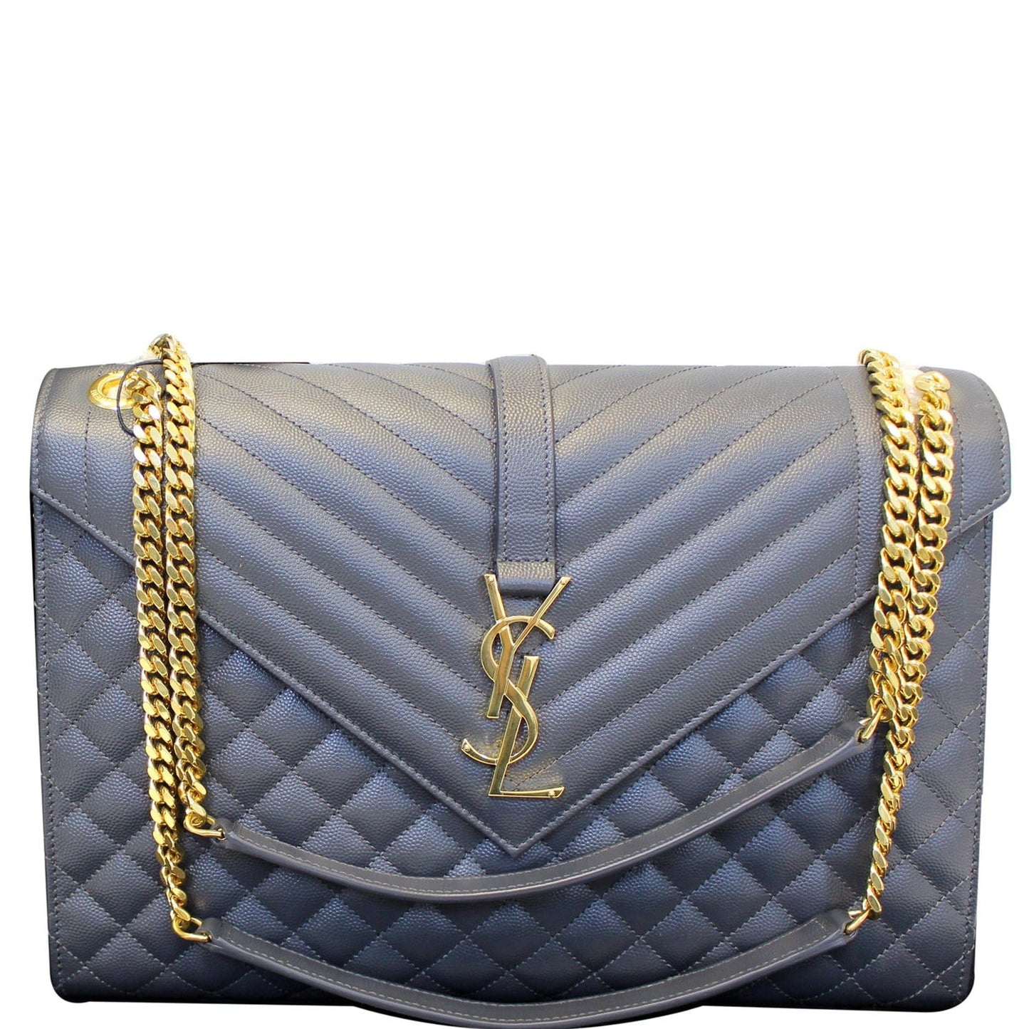 YSL Saint Laurent Saint Envelope Embossed Shoulder Bag Dark Smog Leather Matelasse