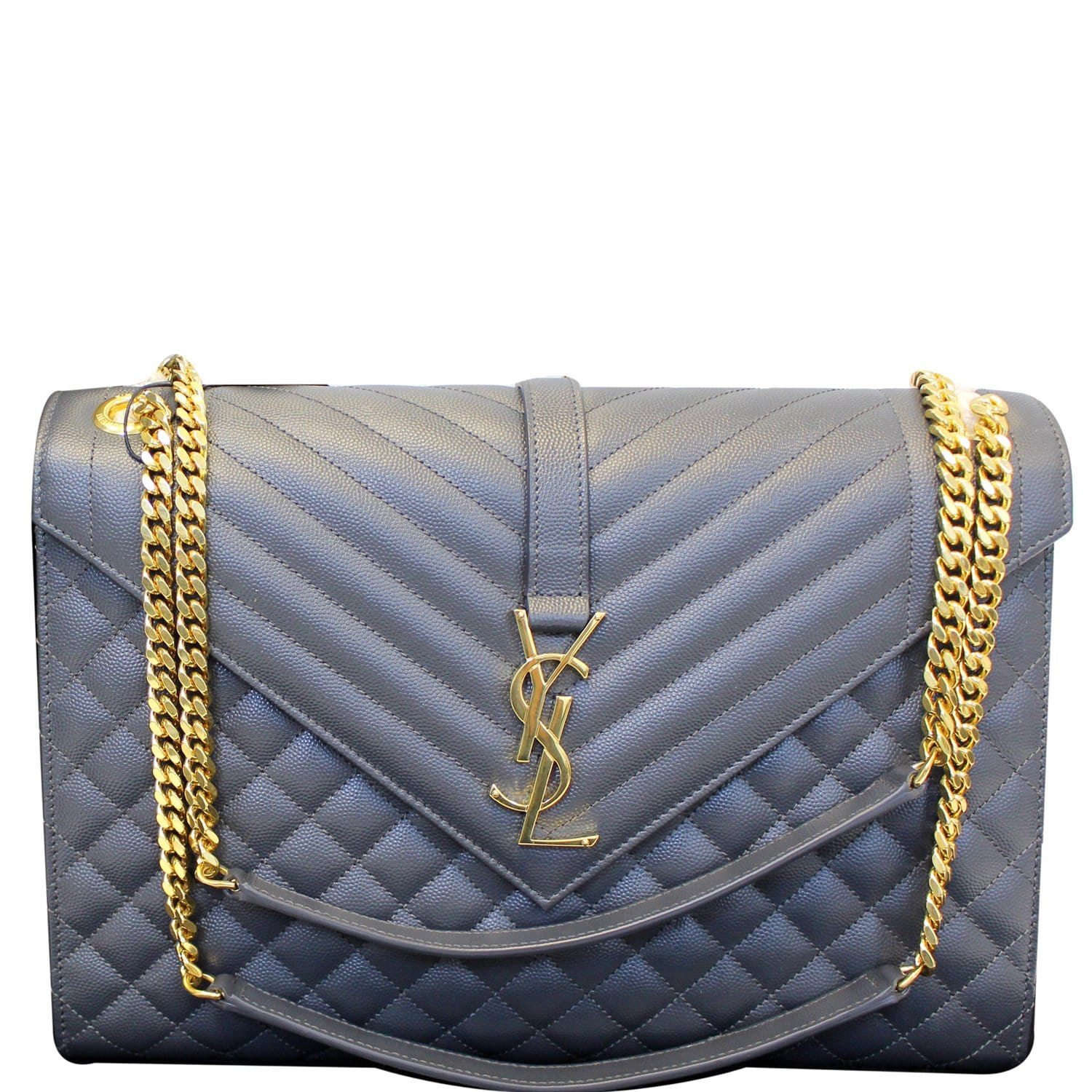YSL Saint Laurent Saint Envelope Embossed Shoulder Bag Dark Smog Leather Matelasse