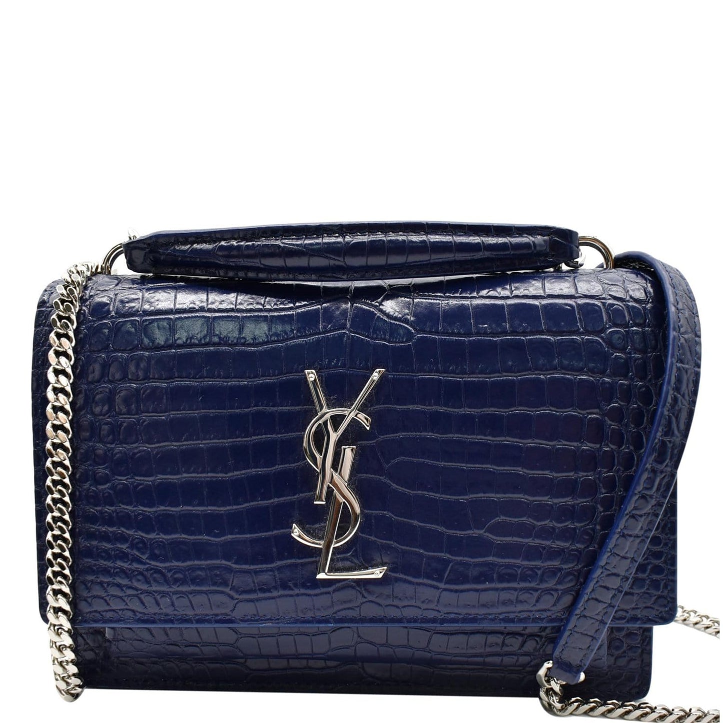 YSL Saint Laurent Saint Sunset Crocodile Crossbody Bag Leather Blue