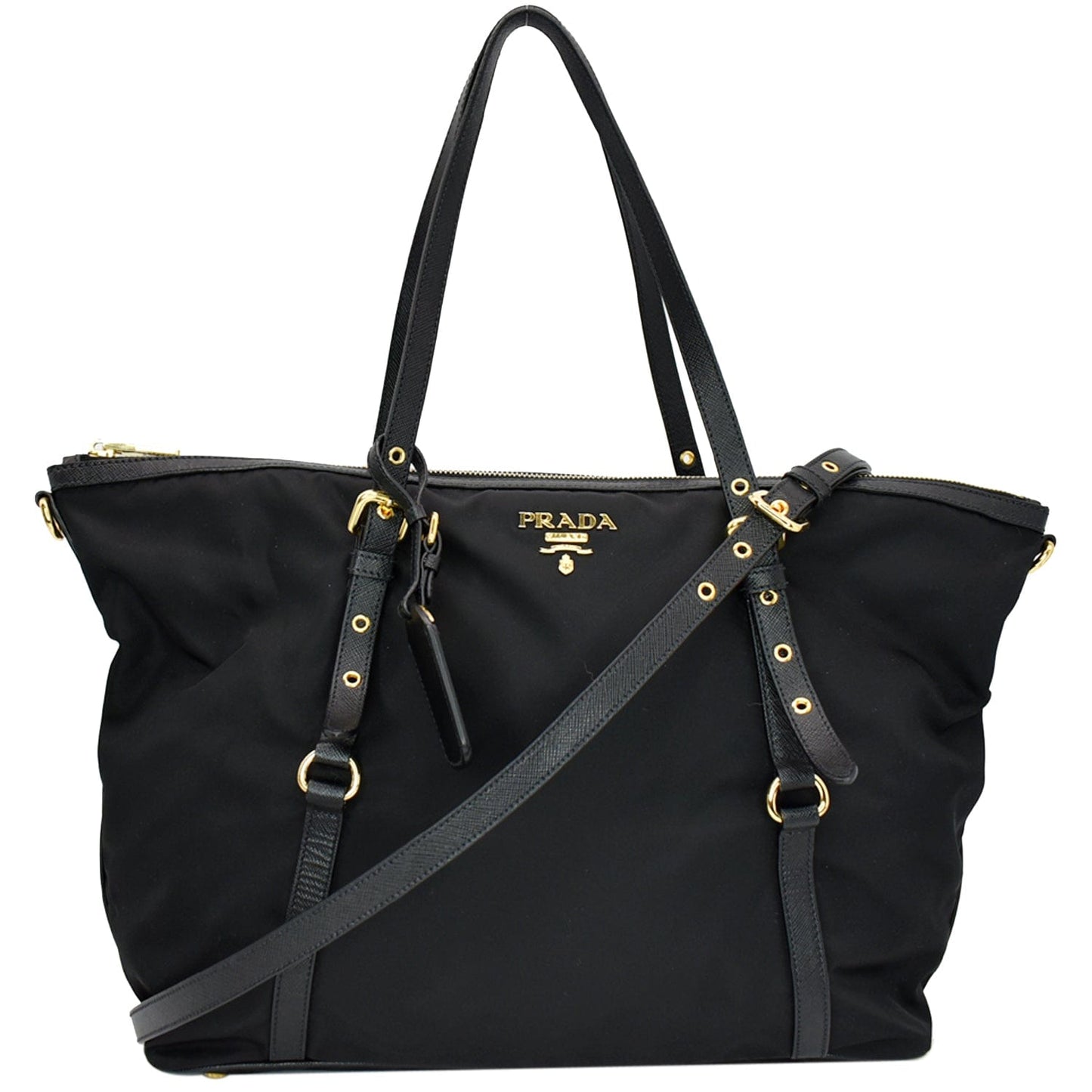Prada Tessuto Saffiano Tote Shoulder Bag Hot Deals Nylon Black