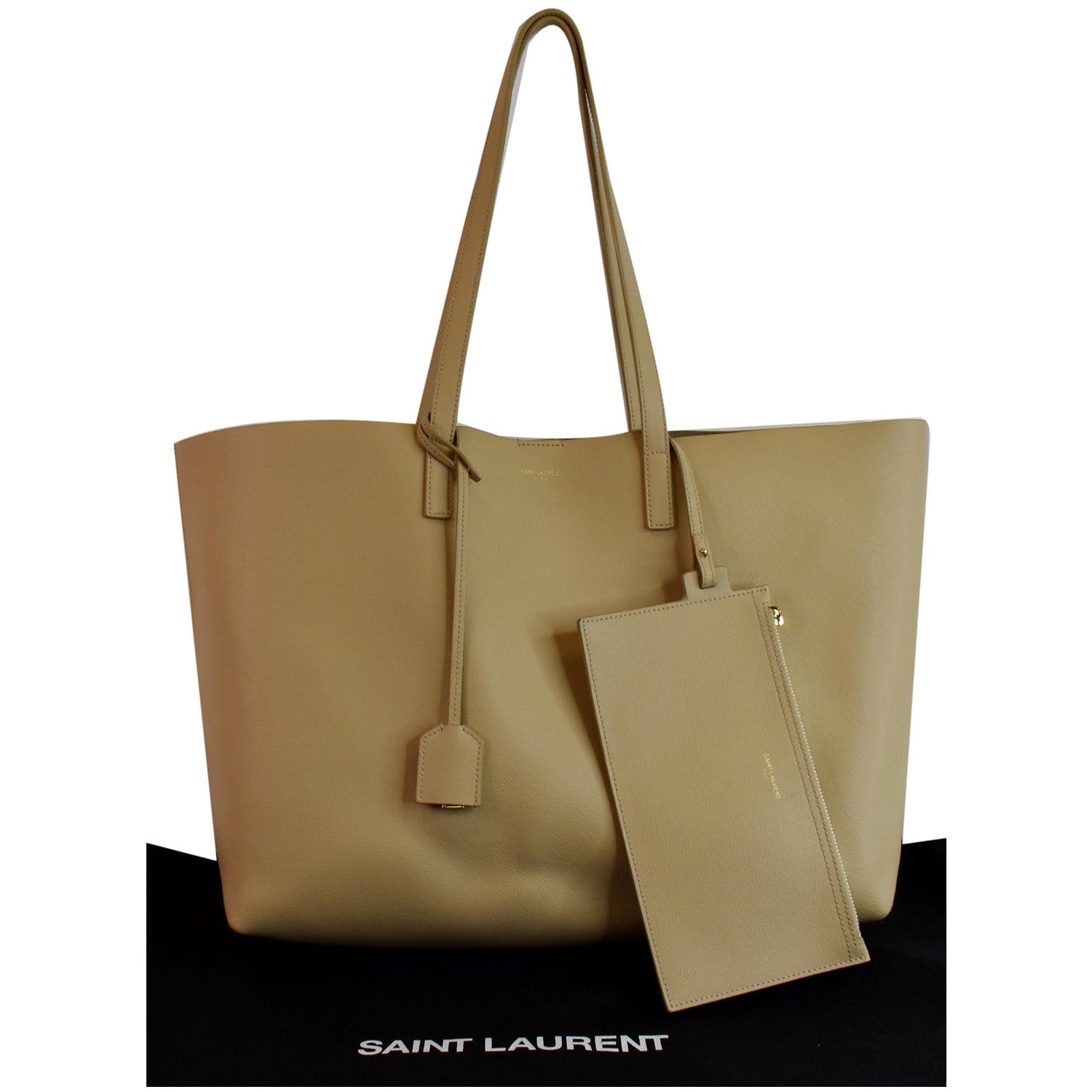 YSL Saint Laurent Saint Shopping Tote Bag Leather Beige