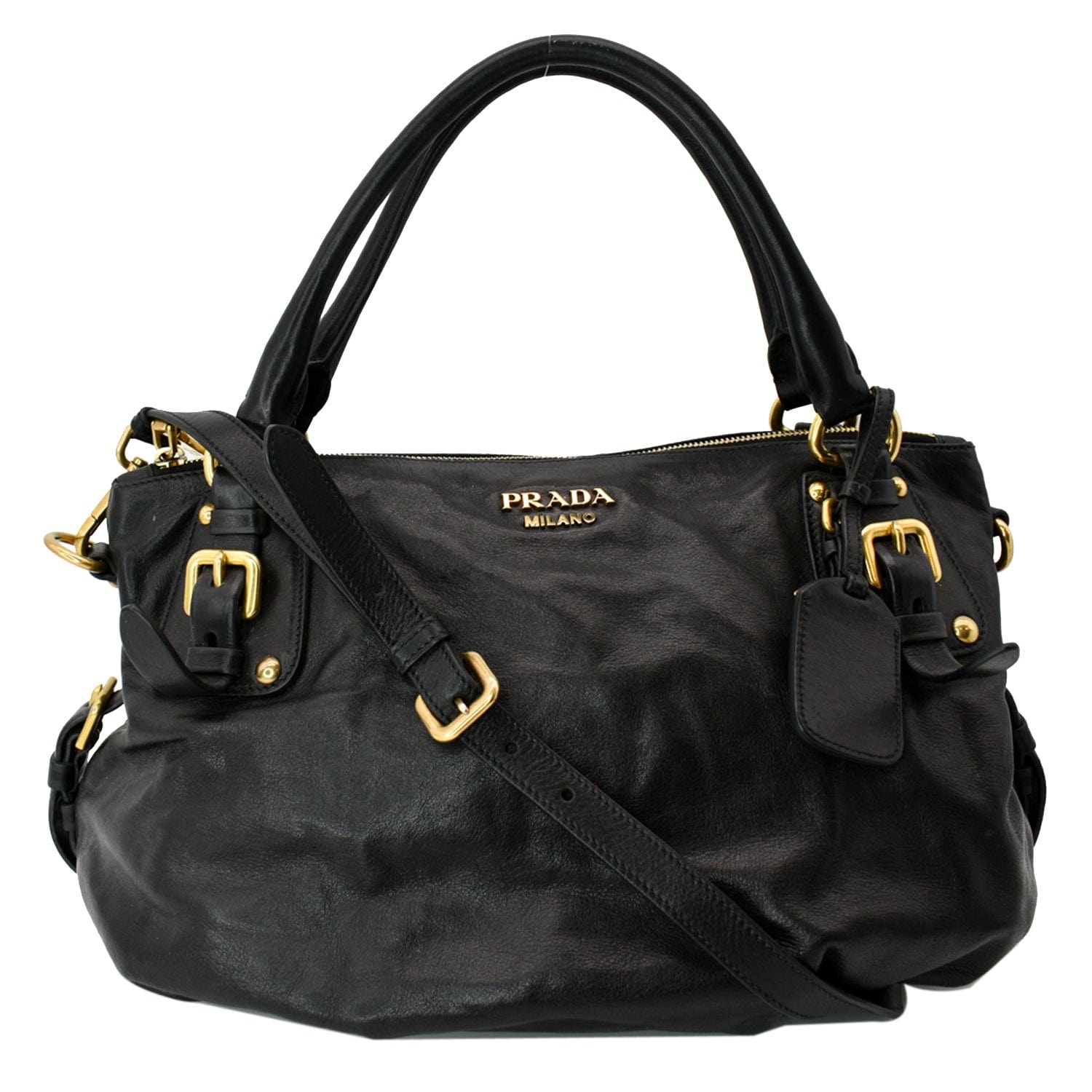 Prada Soft Shoulder Bag Leather Black