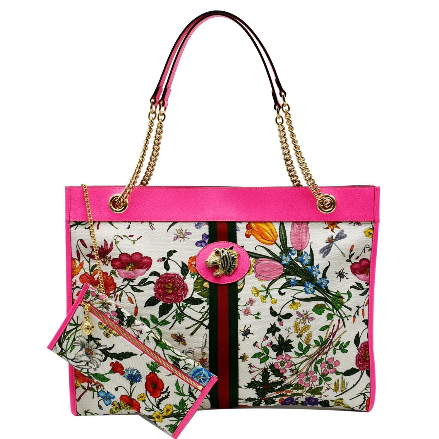 Gucci Floral Rajah Tote Bag Multicolor Leather Canvas