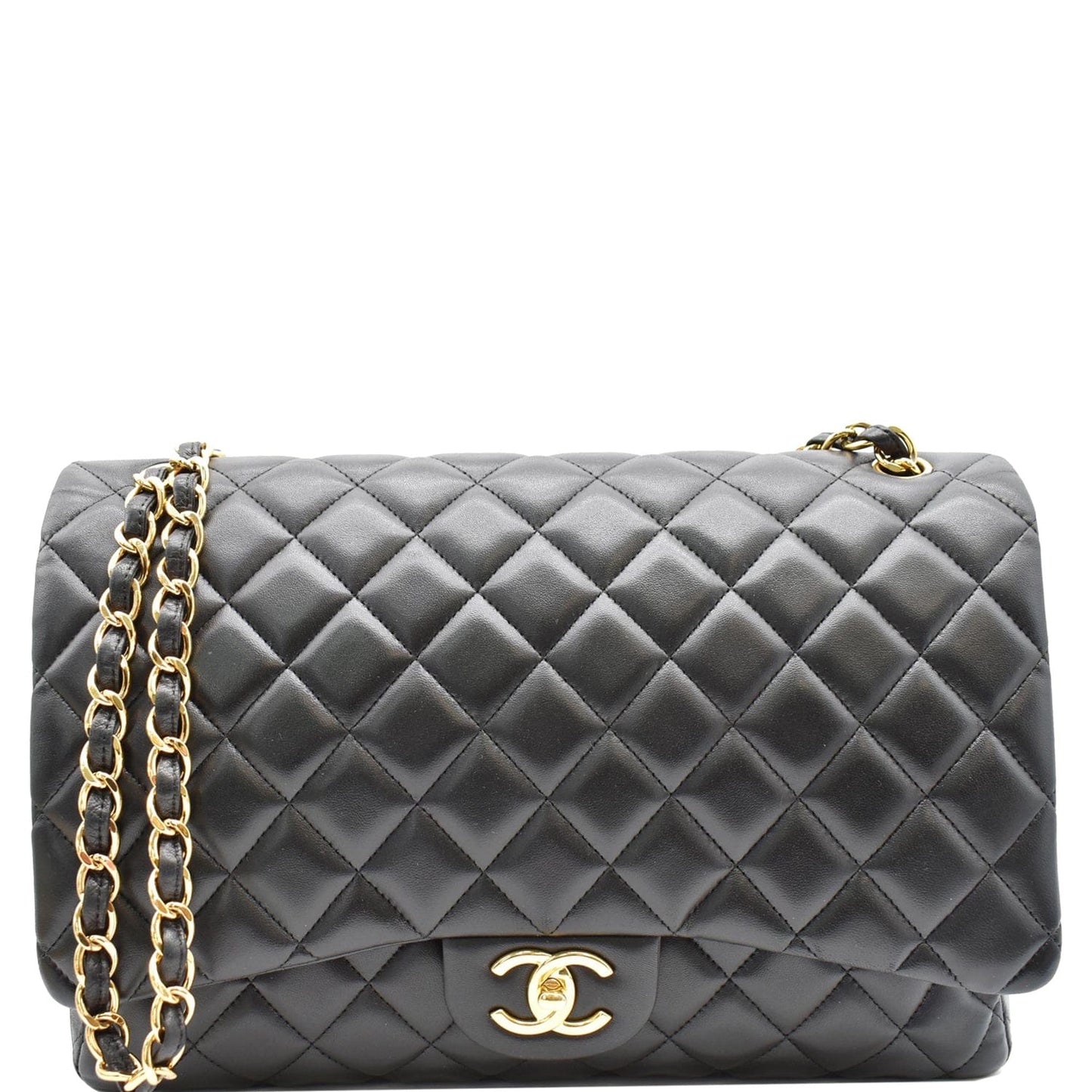Chanel Maxi Double Shoulder Bag Leather Black
