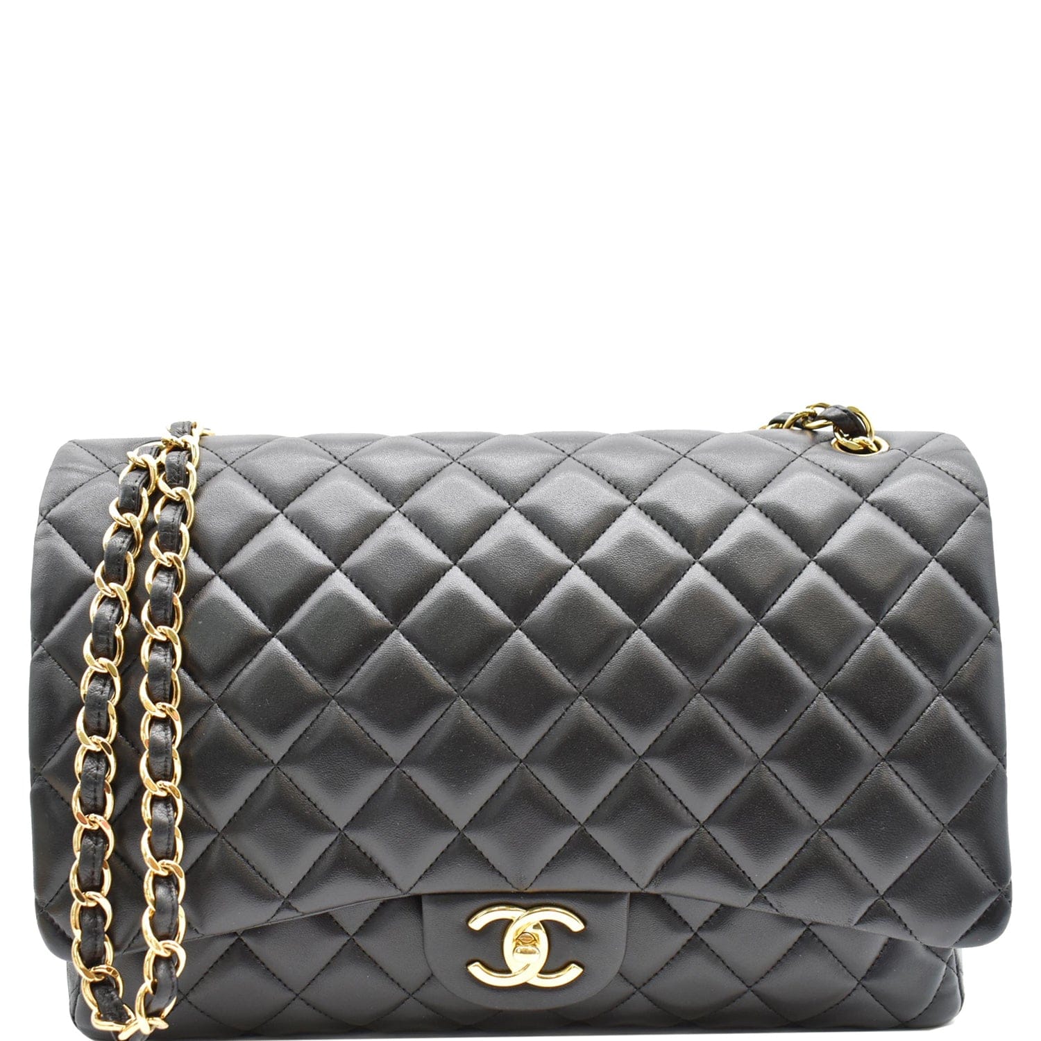 Chanel Maxi Double Shoulder Bag Leather Black