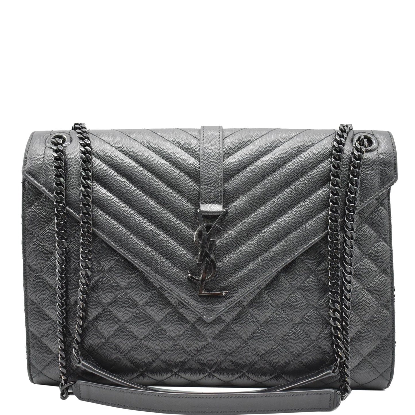 YSL Saint Laurent Saint Envelope Grain De Poudre Shoulder Bag Leather Black
