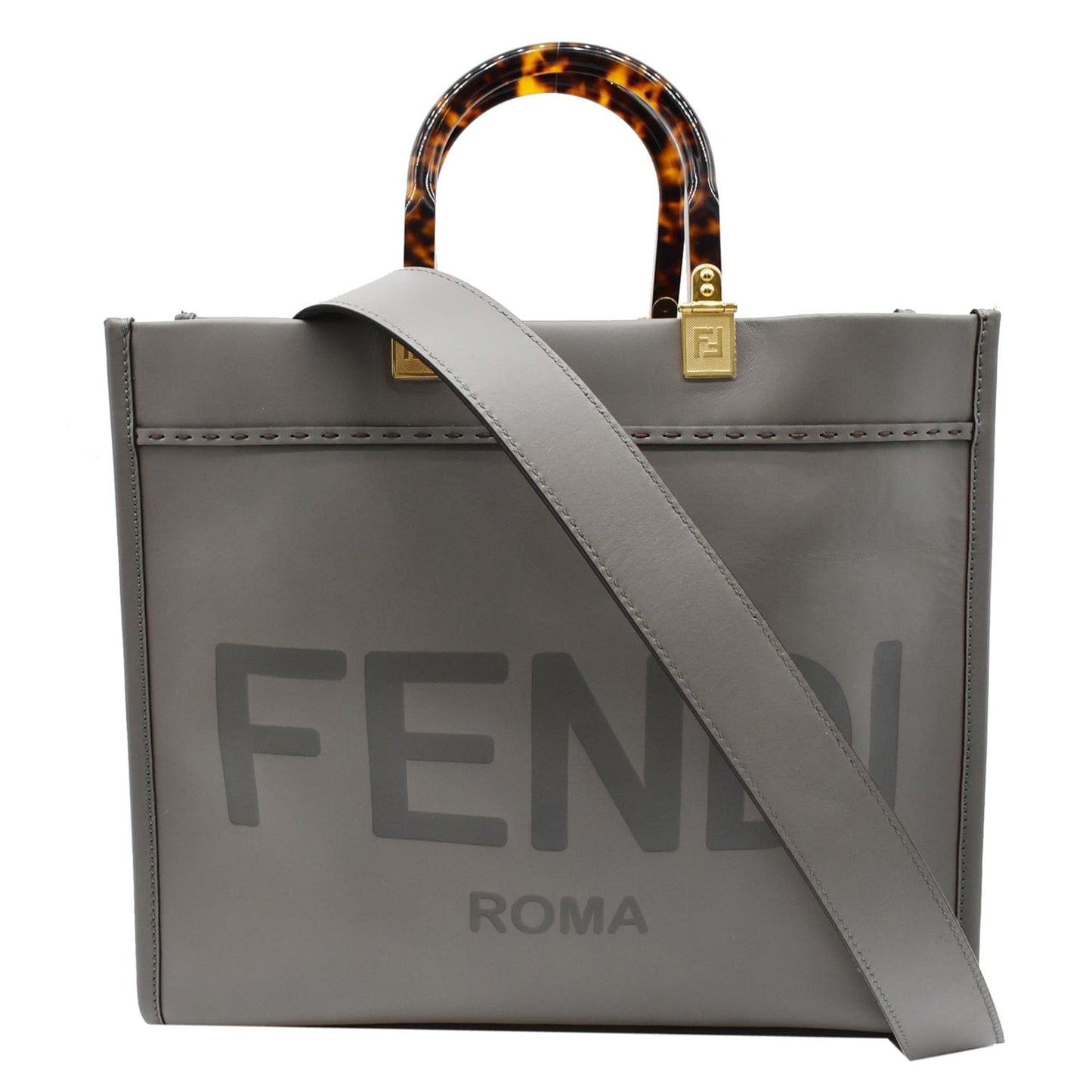 Fendi Sunshine Plexiglass Shopper Tote Bag Gray Leather Medium
