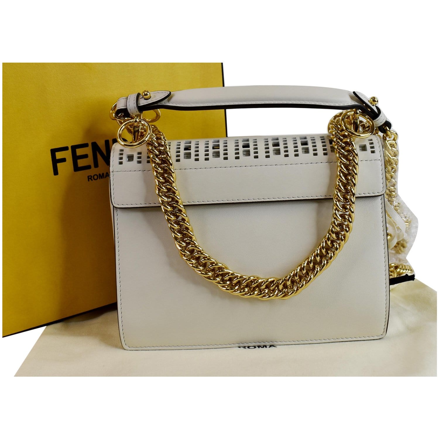 Fendi Kan Perforated Shoulder Bag Ice Leather White