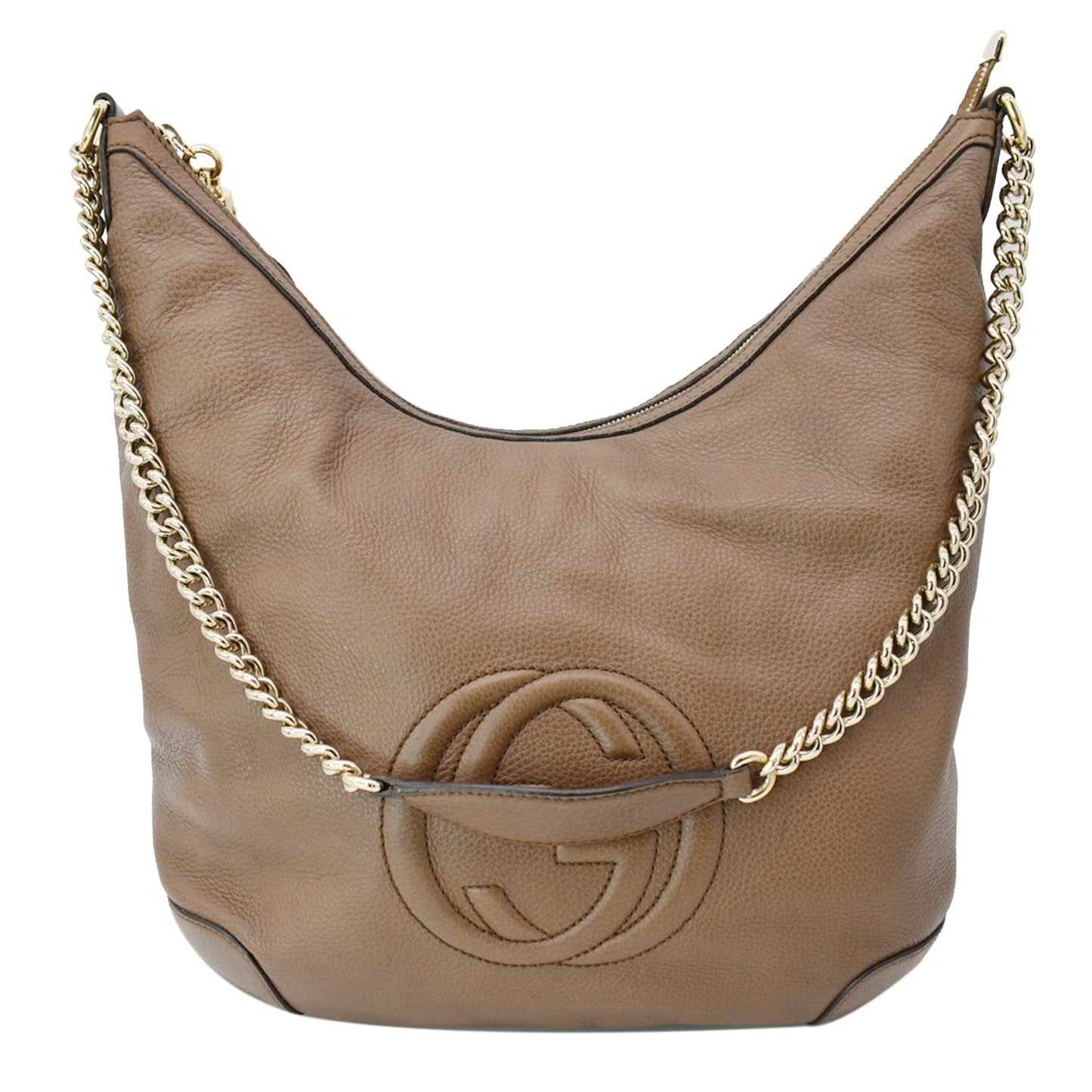 Gucci Soho Pebbled Shoulder Bag Maple Leather Brown