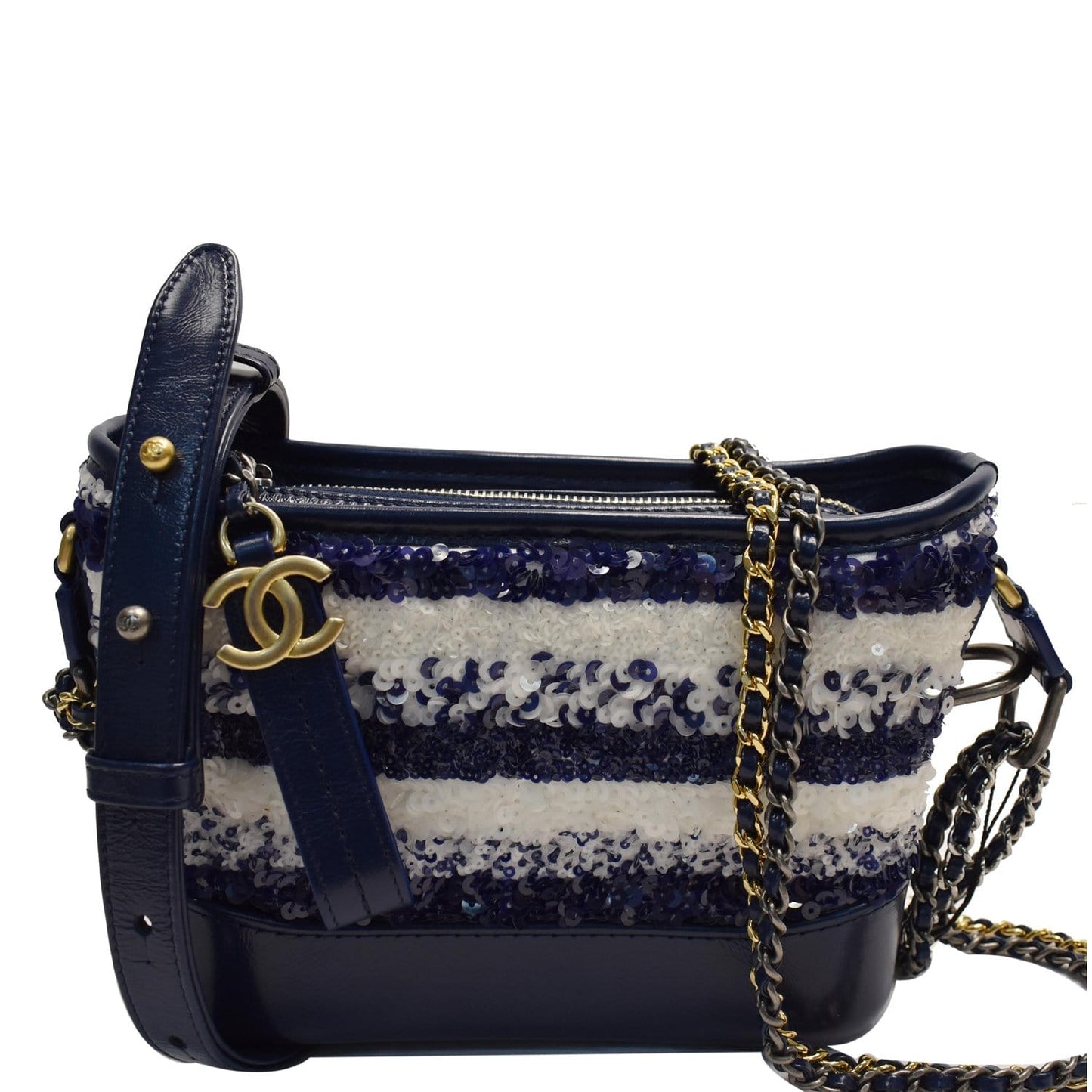 Chanel Gabrielle Sequins Hobo Shoulder Bag Off White Blue