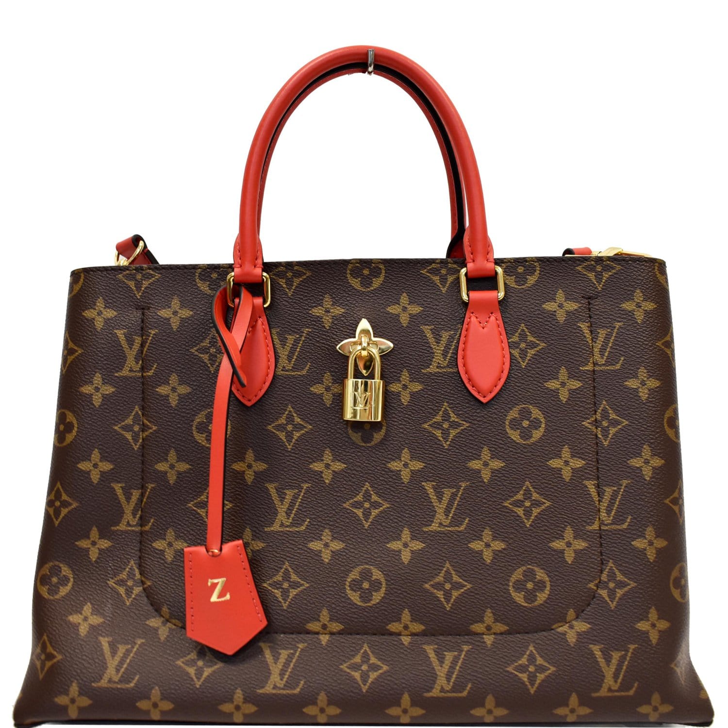 Louis Flower Tote Shoulder Bag Red Canvas Monogram