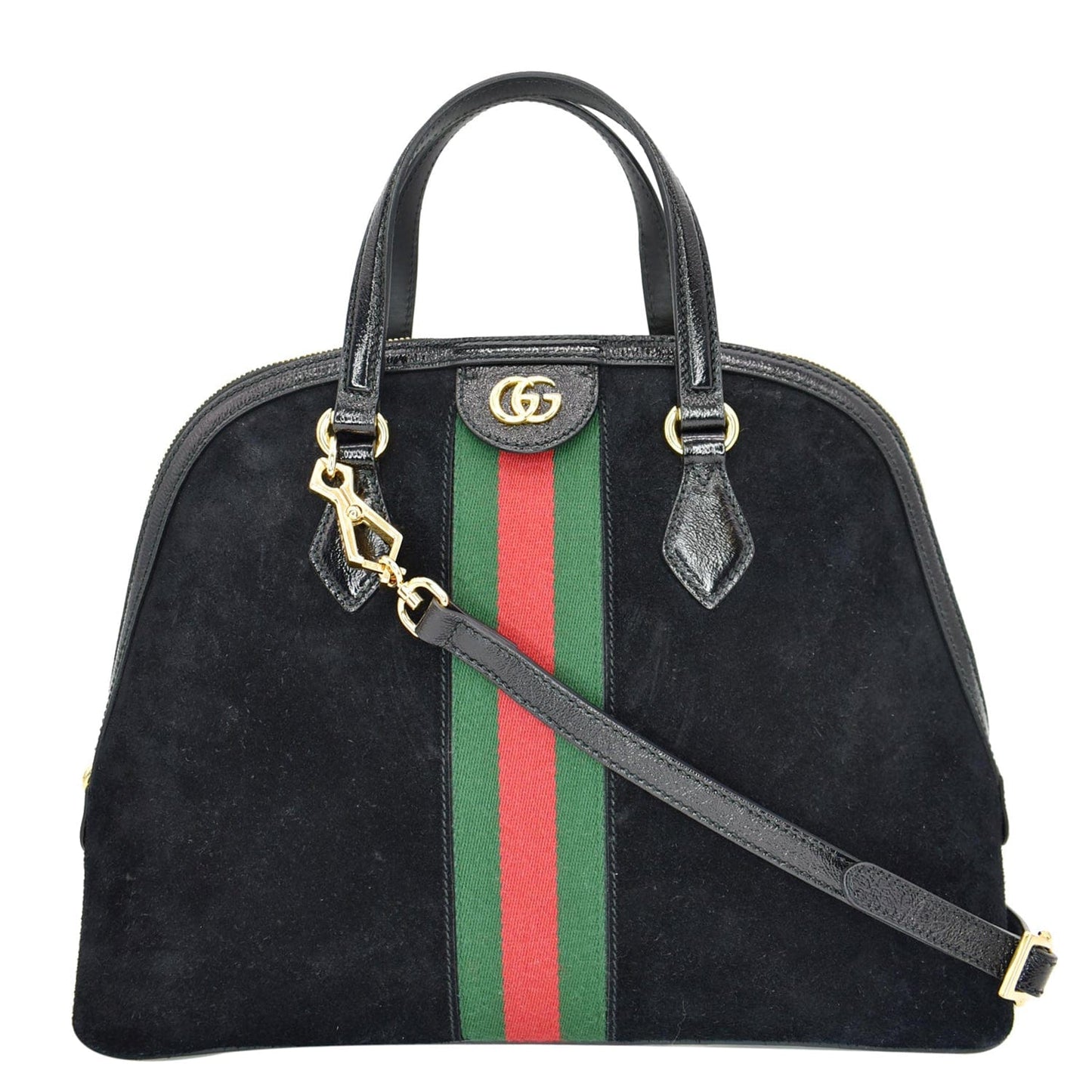 Gucci Ophidia Web Top Handle Crossbody Bag Suede Black