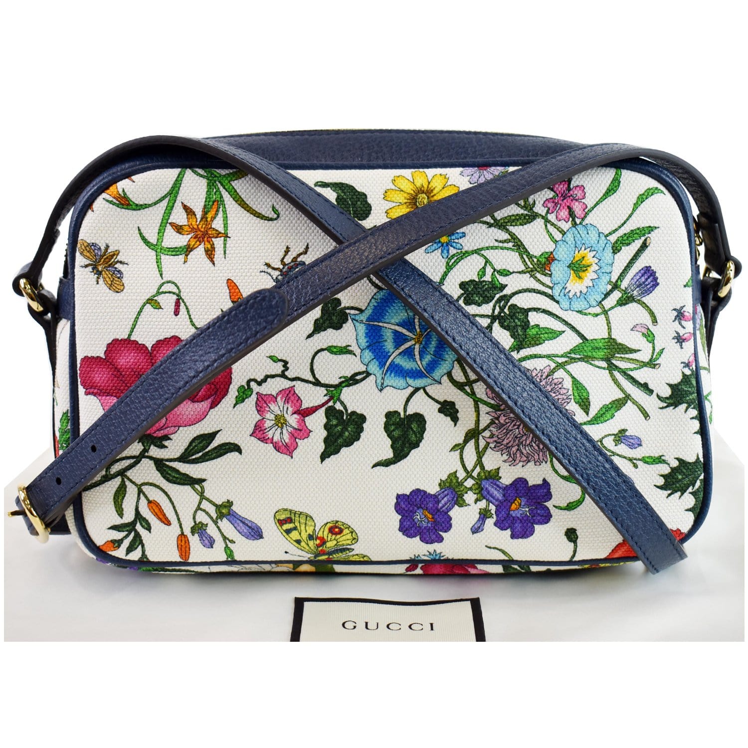 Gucci Flora Tote Shoulder Bag Canvas Blue