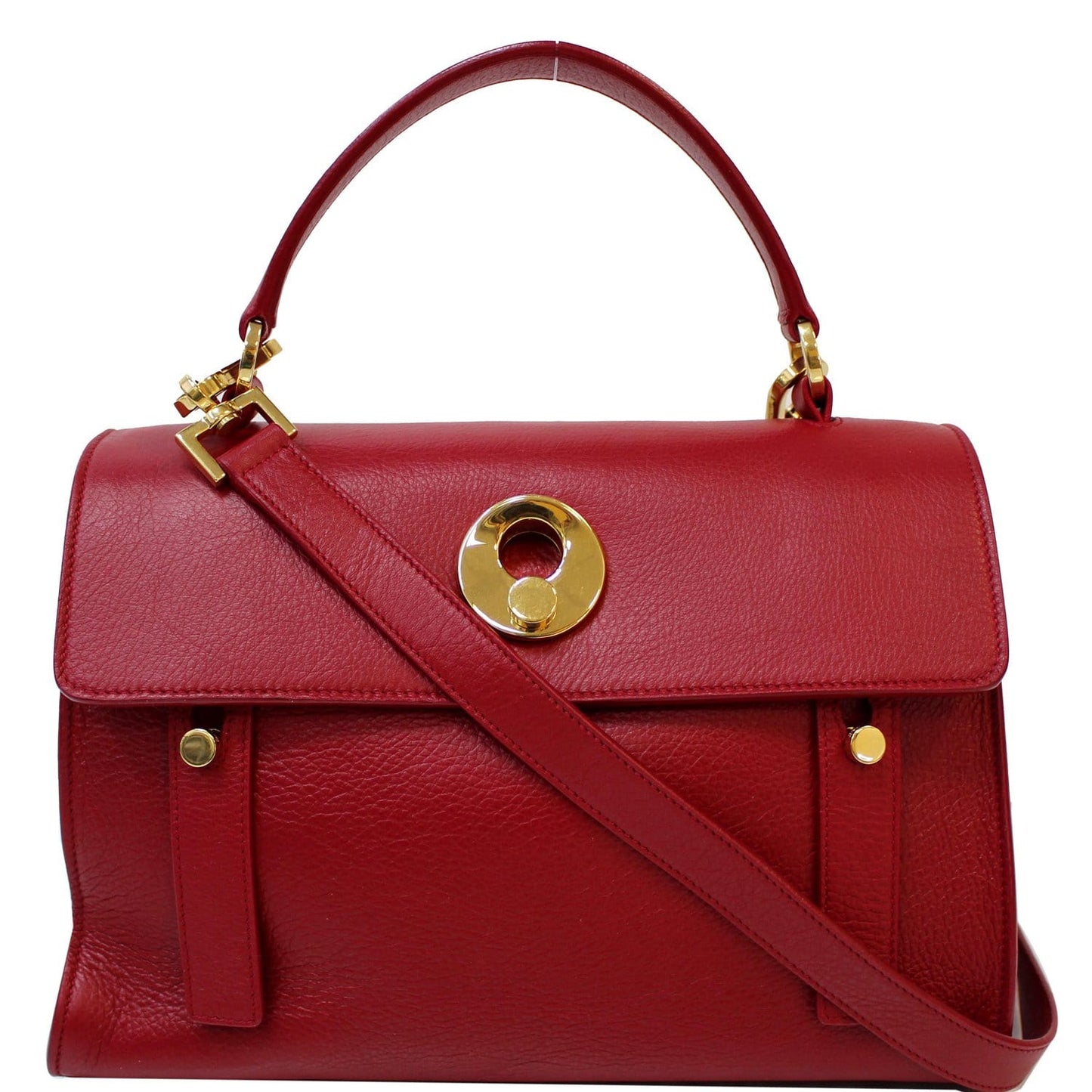 YSL Saint Laurent Saint Two Calfskin Satchel Shoulder Bag Red Medium