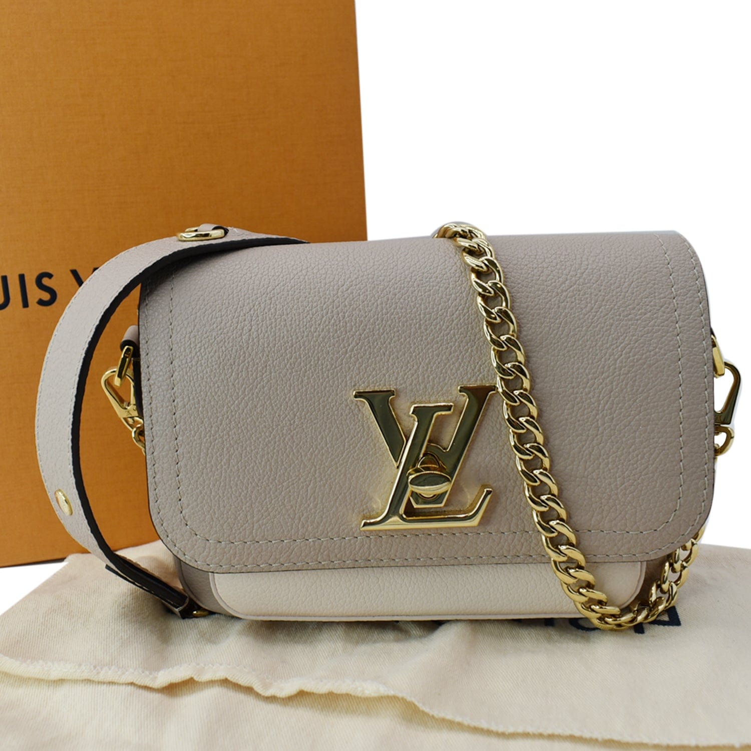 Louis Lockme Tender Grained Shoulder Bag Greige Leather